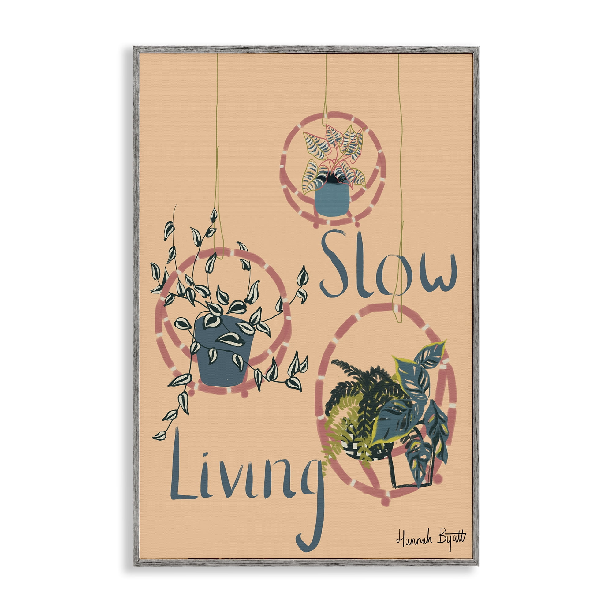 Stupell Industries Slow Living & Plants Plants & Flowers Painting Gray Framed Art Print Wall Art, 12 x 18