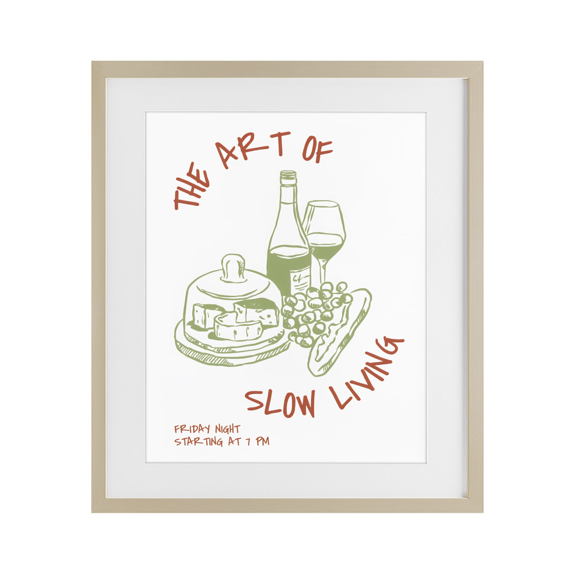 Stupell Industries Slow Living Wine & Cheese Birch Framed Print Under Glass, design by The Prints Vibe