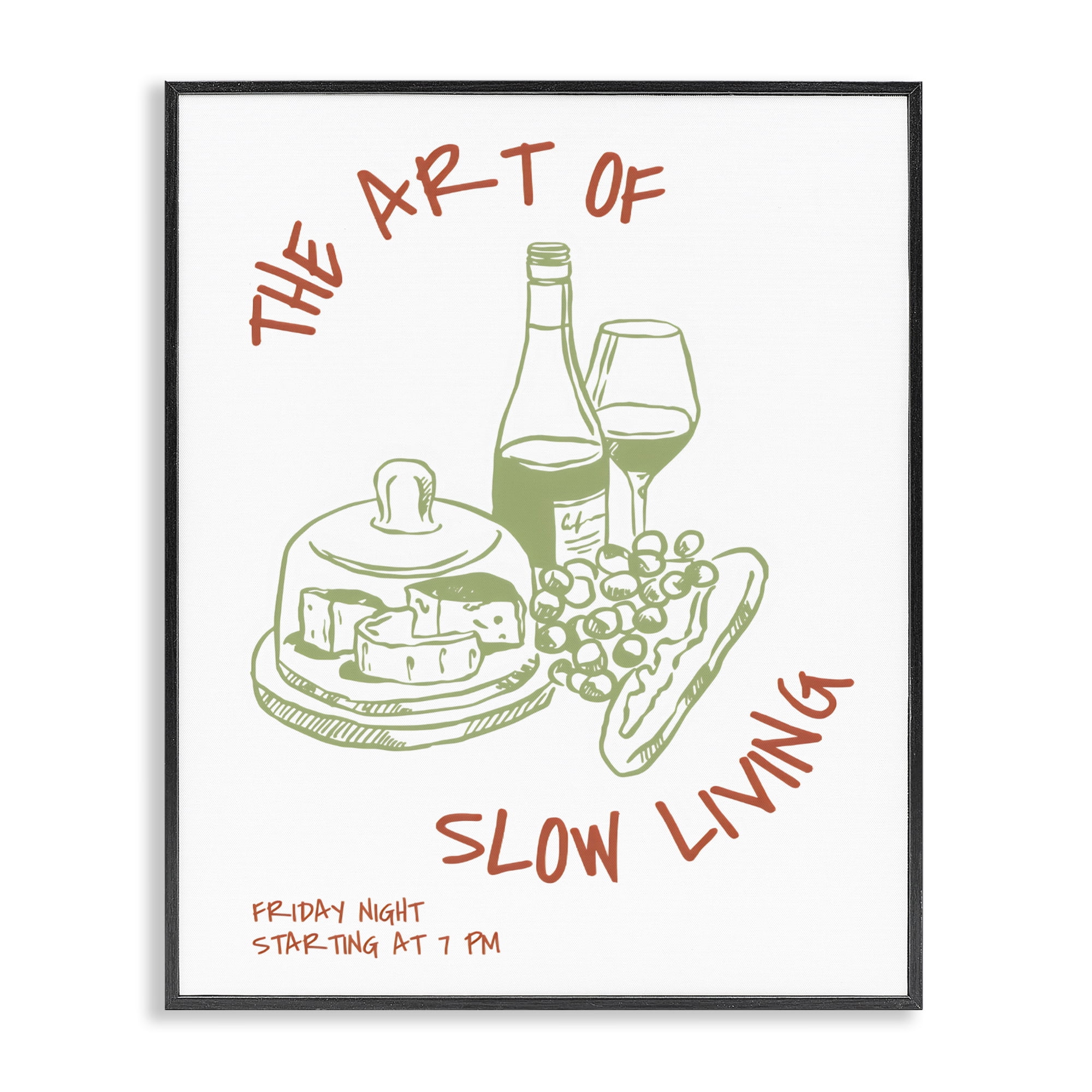 Stupell Industries Slow Living Wine & Cheese Black Framed Giclee Art, design by The Prints Vibe