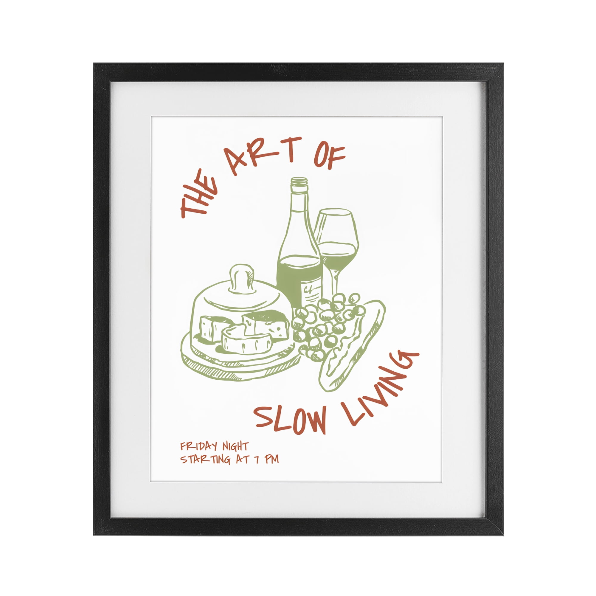 Stupell Industries Slow Living Wine & Cheese Black Framed Print Under Glass, design by The Prints Vibe