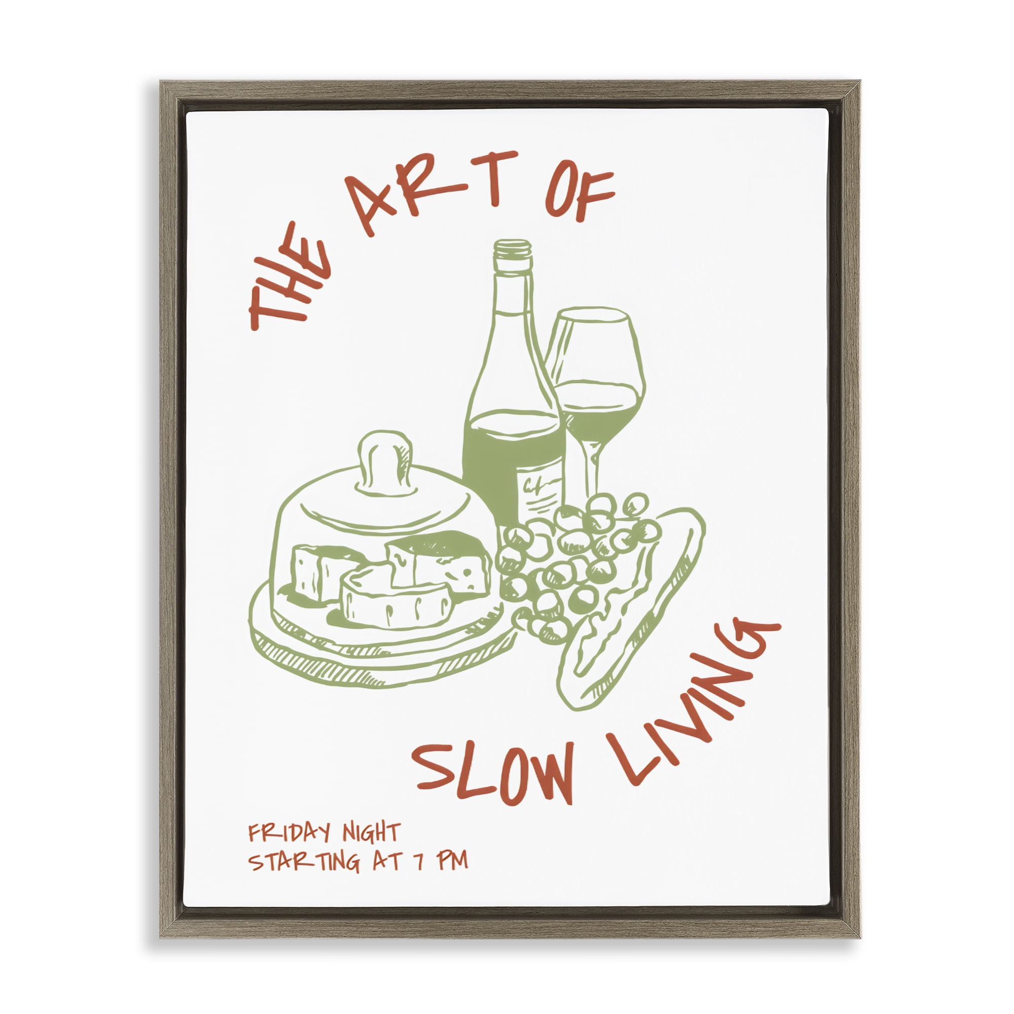 Stupell Industries Slow Living Wine & Cheese Brown Framed Floater Canvas Wall Art, design by The Prints Vibe