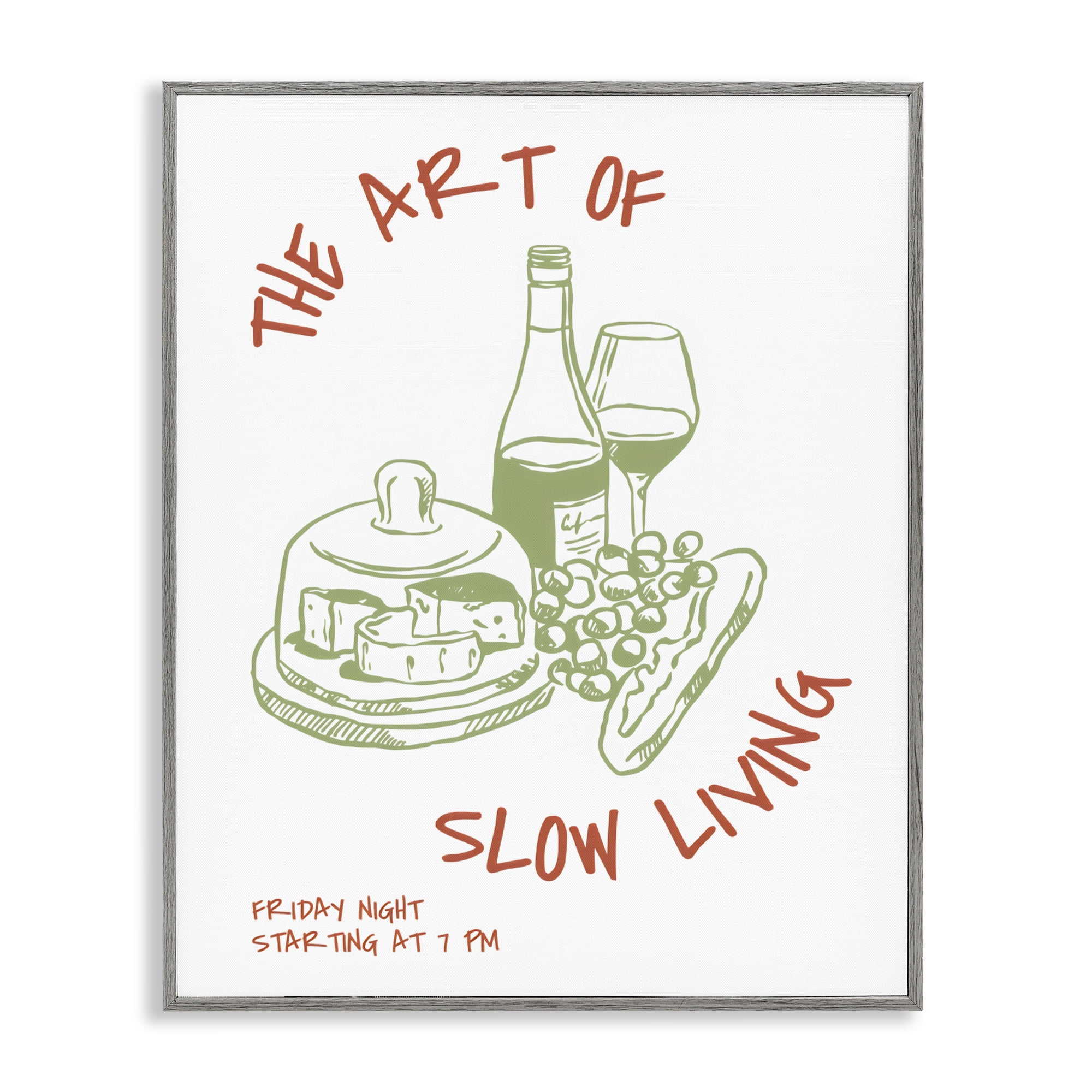 Stupell Industries Slow Living Wine & Cheese Gray Framed Giclee Art, design by The Prints Vibe