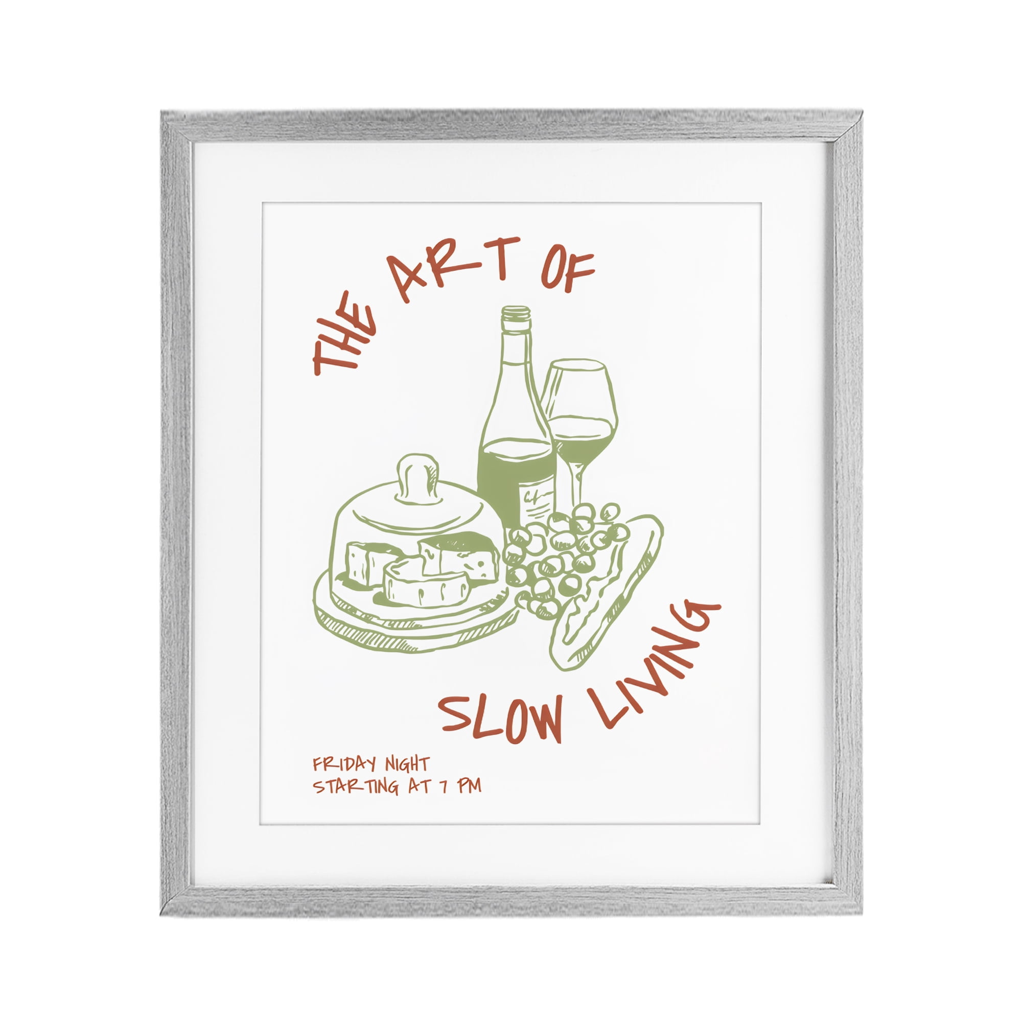 Stupell Industries Slow Living Wine & Cheese Gray Framed Print Under Glass, design by The Prints Vibe