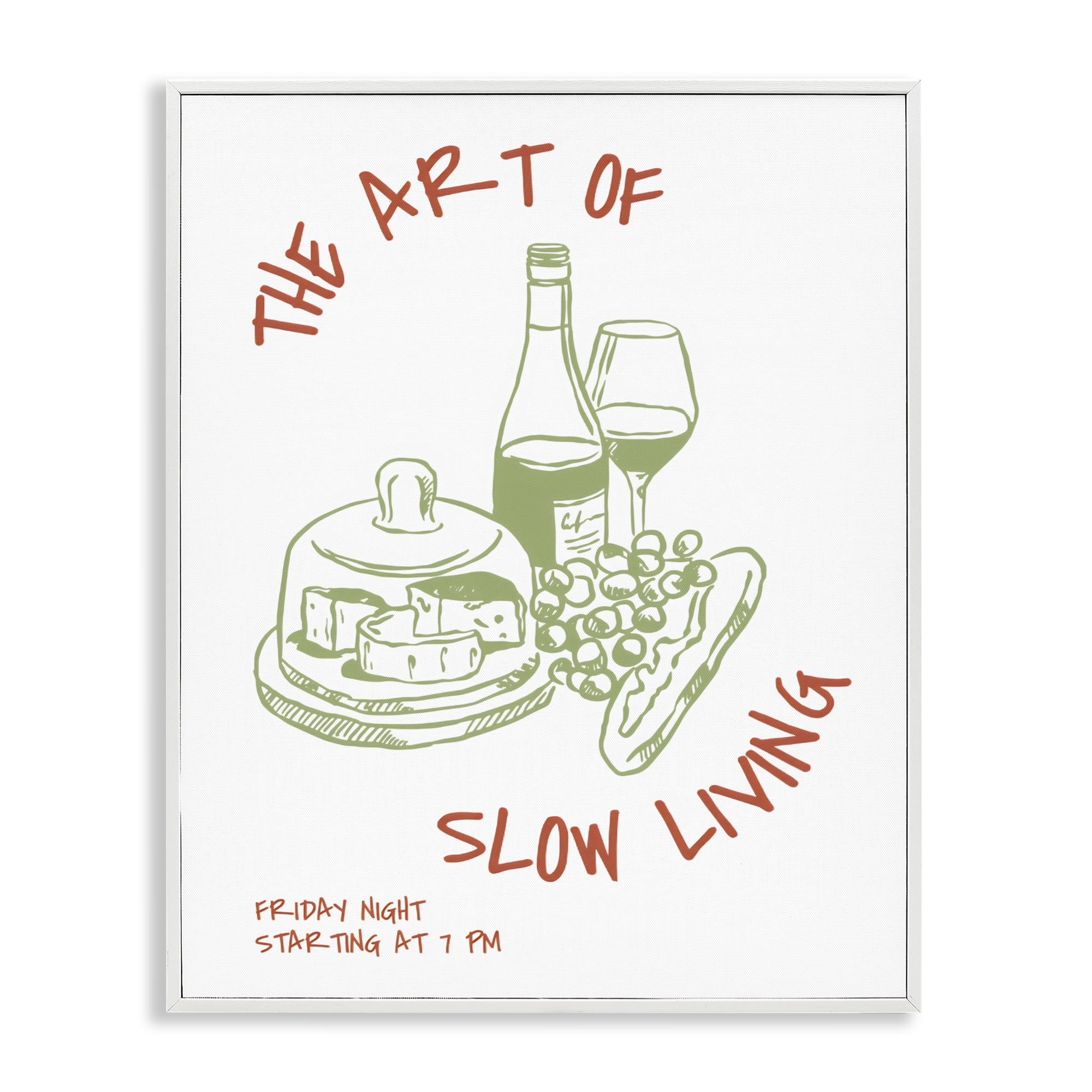 Stupell Industries Slow Living Wine & Cheese White Framed Giclee Art, design by The Prints Vibe