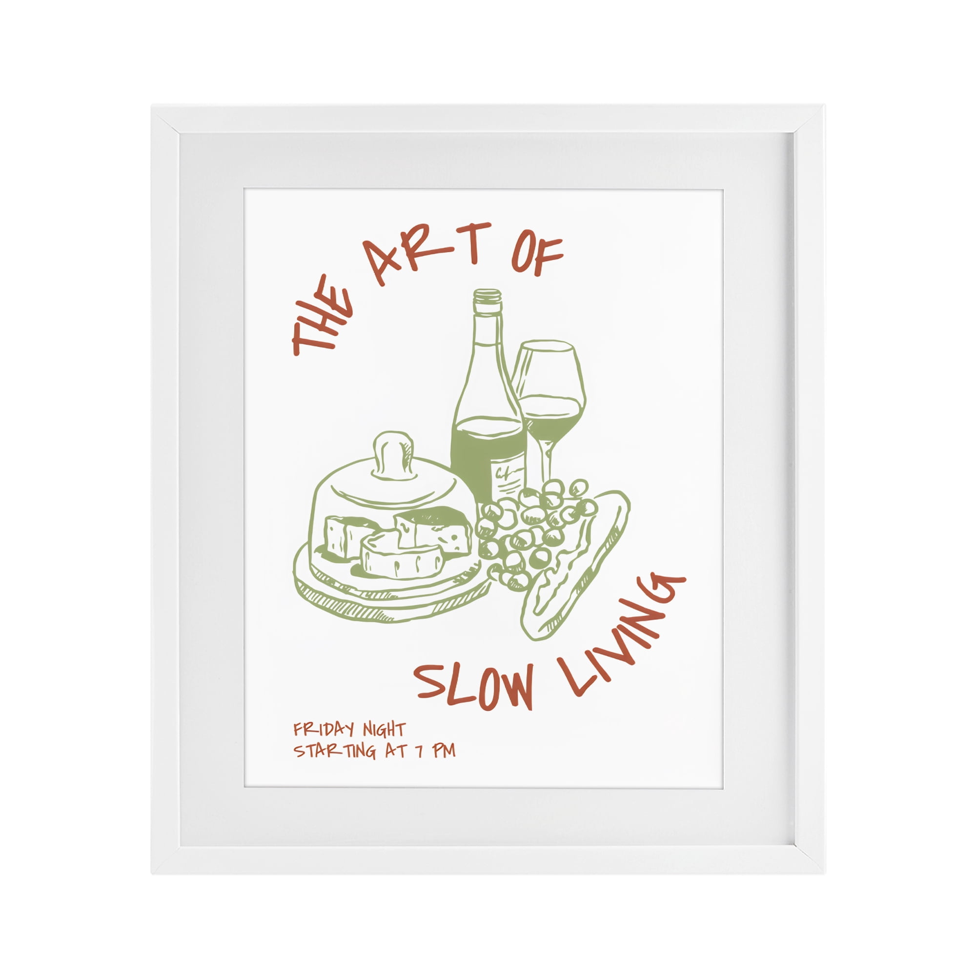 Stupell Industries Slow Living Wine & Cheese White Framed Print Under Glass, design by The Prints Vibe