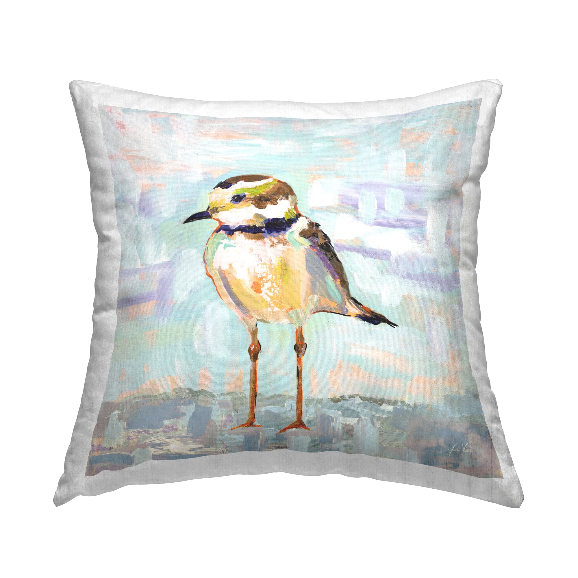 Stupell Industries Small Bird Standing Pastel Wildlife Animal Design by Jeanette Vertentes Throw Pillow