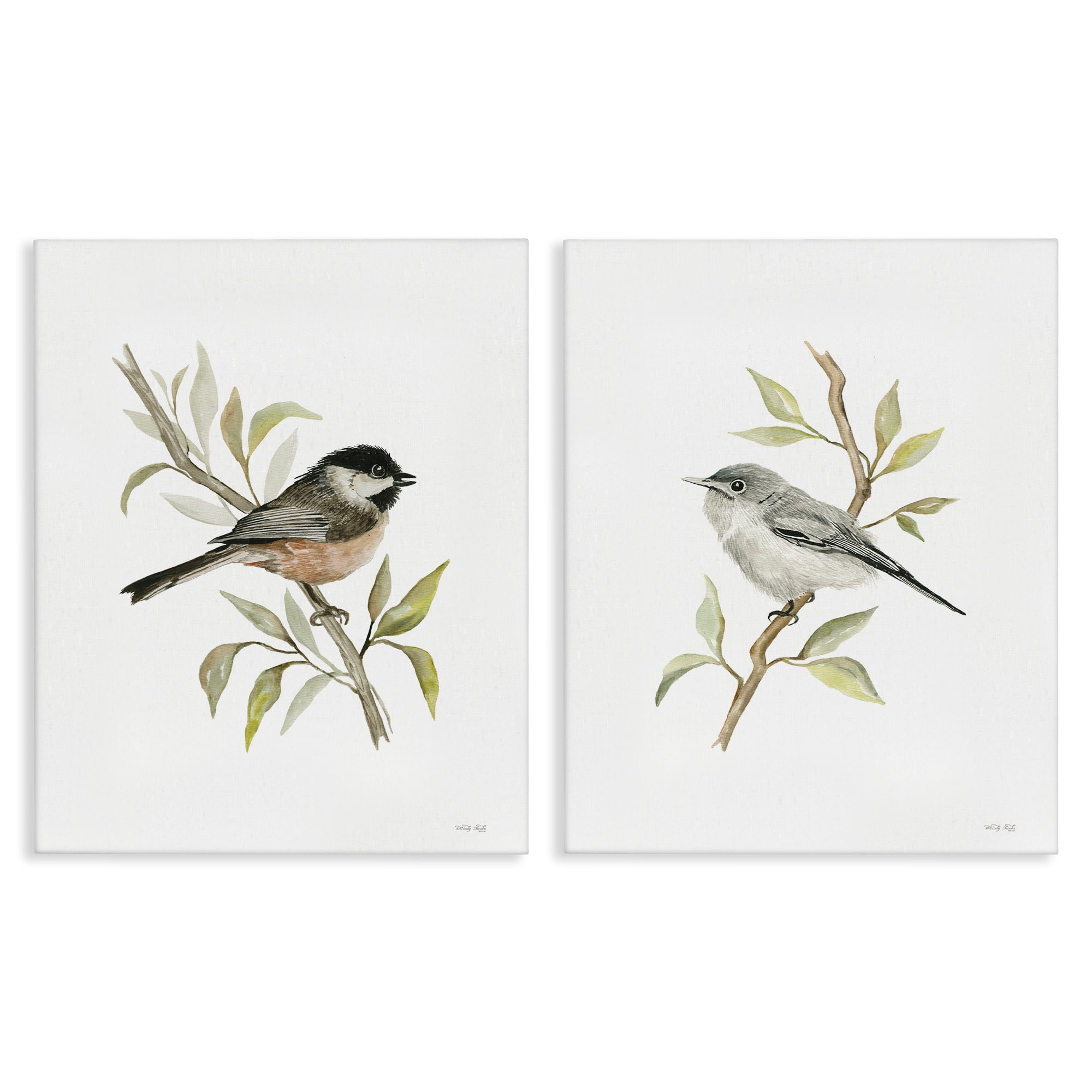 Stupell Industries Small Birds on Branches Animals Painting Wrapped Canvas Art Print Wall Art, 24 x 30, Set of 2