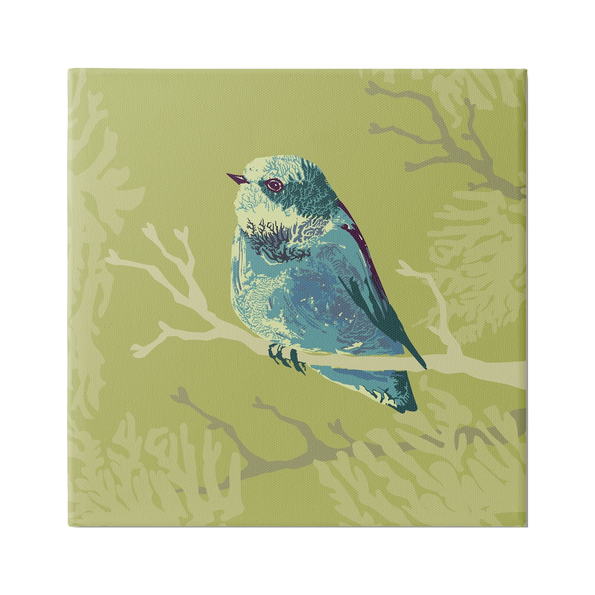 Stupell Industries Small Blue Bird Perched Modern Layered Botanicals Graphic Art Gallery Wrapped Canvas Print Wall Art, Design by Verbrugge Watercolor