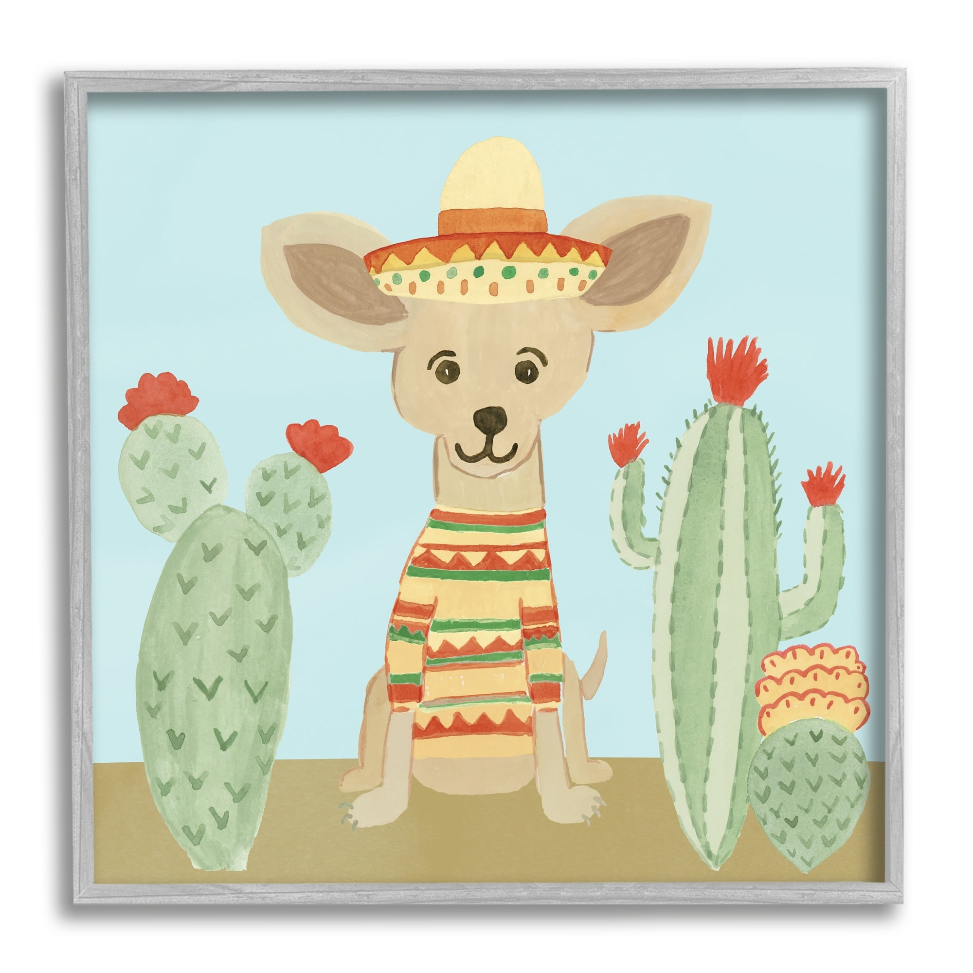 Stupell Industries Small Chihuahua Dog Sombrero Desert Cactus Plants, 12 x 12, Design by Heather Strianese