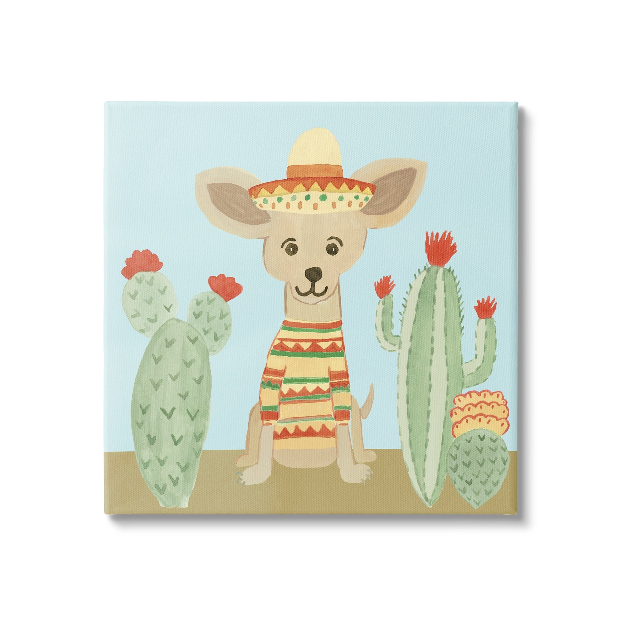 Stupell Industries Small Chihuahua Dog Sombrero Desert Cactus Plants, 17 x 17, Design by Heather Strianese