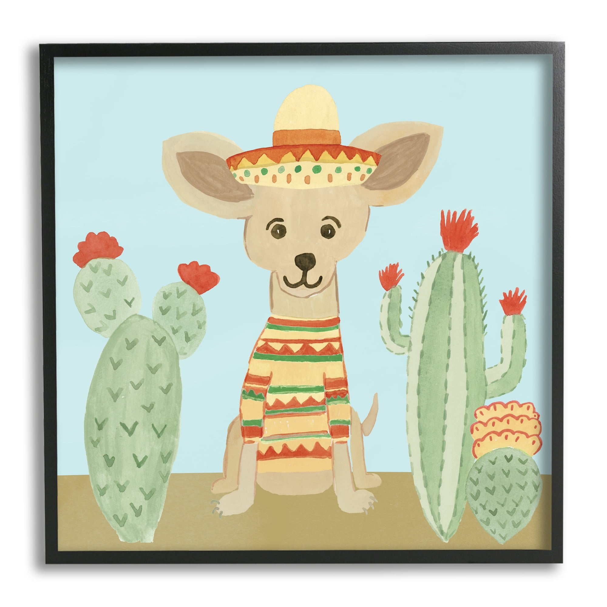 Stupell Industries Small Chihuahua Dog Sombrero Desert Cactus Plants, 17 x 30, Design by Heather Strianese