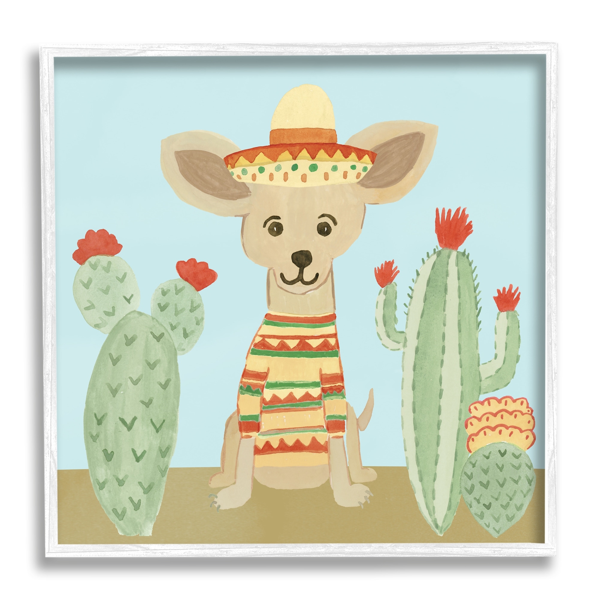 Stupell Industries Small Chihuahua Dog Sombrero Desert Cactus Plants, 24 x 24, Design by Heather Strianese