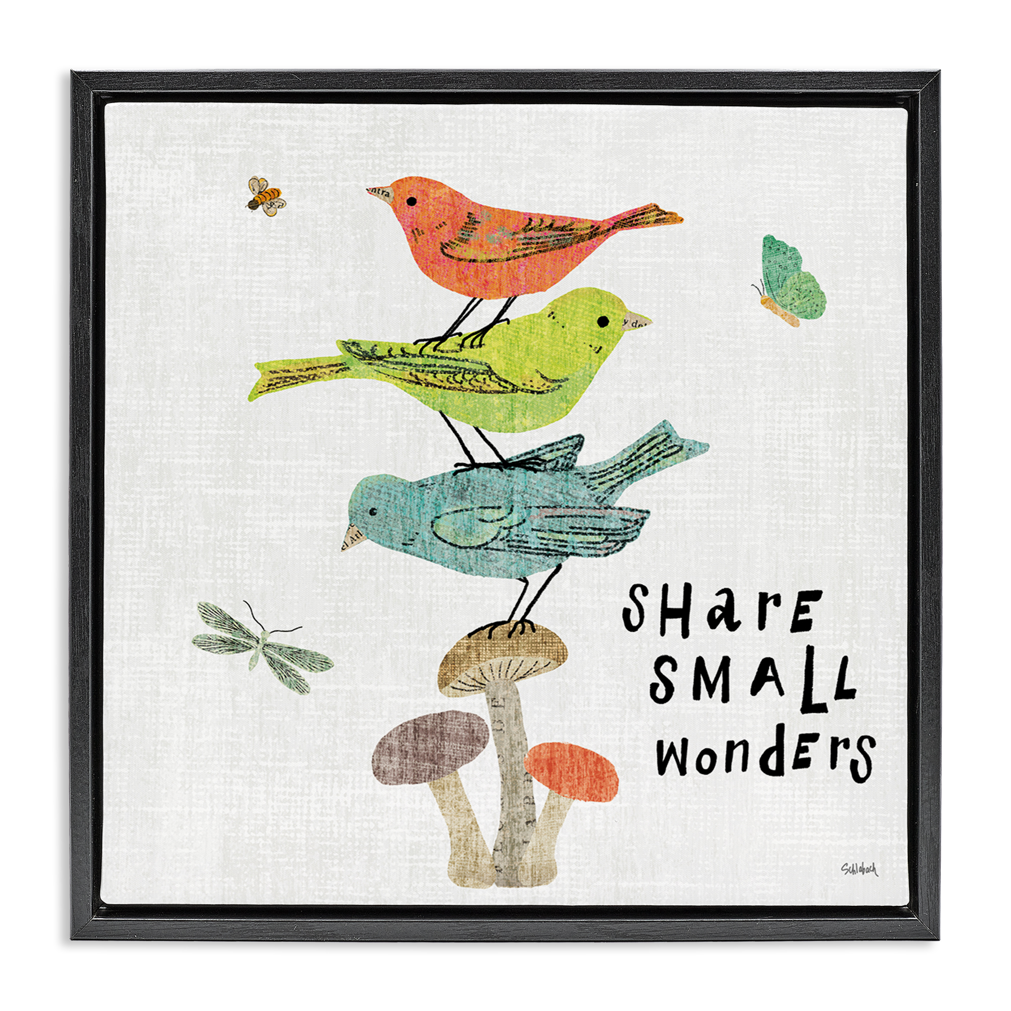 Stupell Industries Small Wonders Phrase Animals Painting Black Floater Framed Canvas Art Print Wall Art, 18 x 18