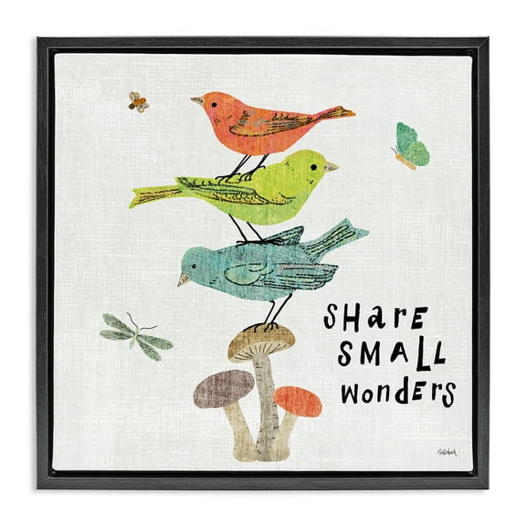 Stupell Industries Small Wonders Phrase Animals Painting Black Floater Framed Canvas Art Print Wall Art, 18 x 18