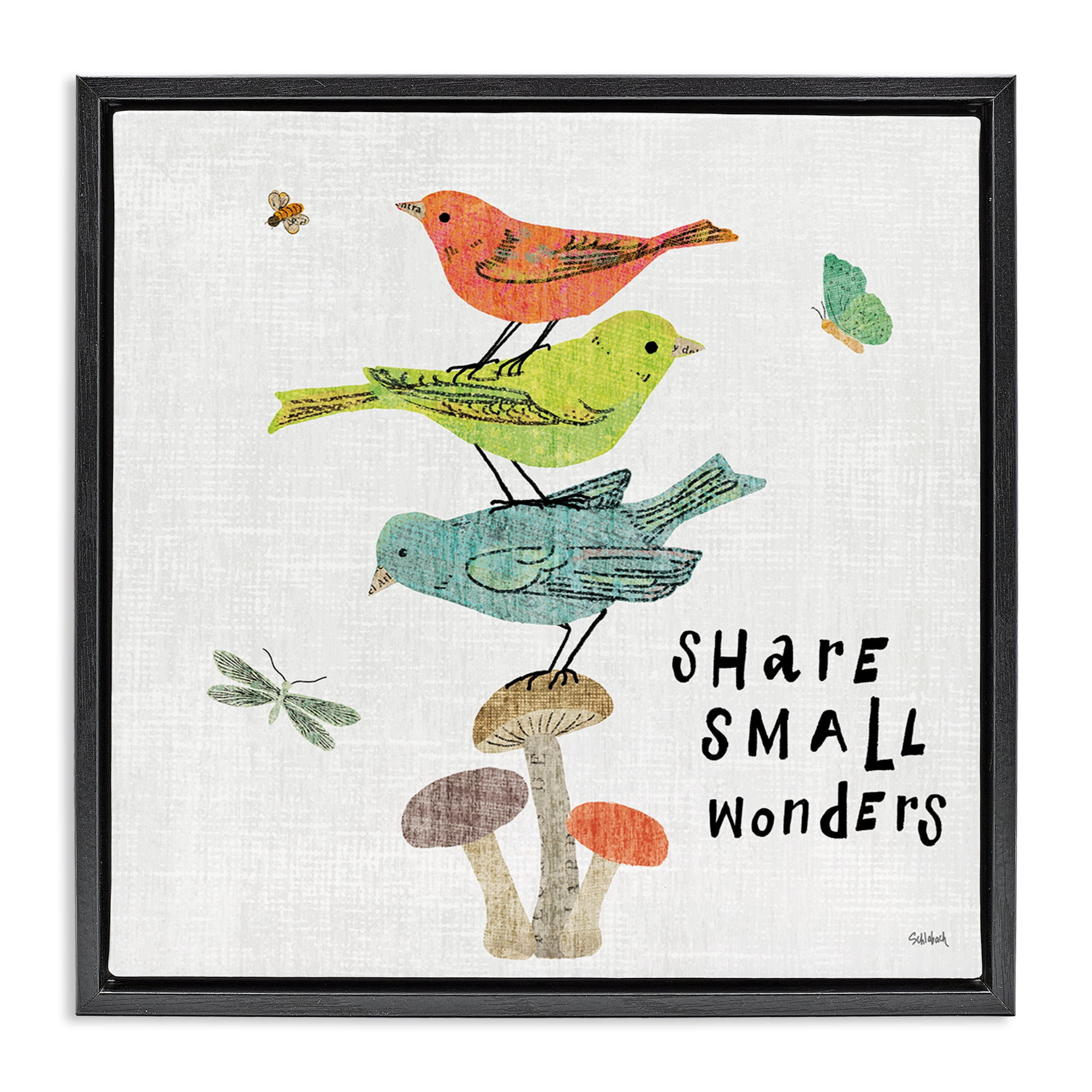 Stupell Industries Small Wonders Phrase Animals Painting Black Floater Framed Canvas Art Print Wall Art, 25 x 25