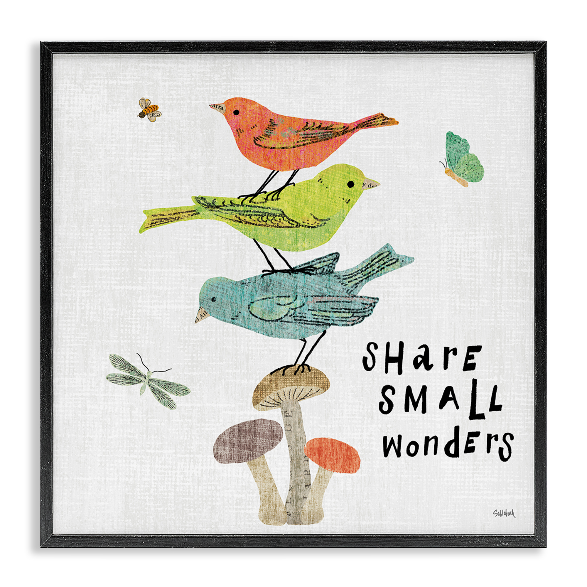 Stupell Industries Small Wonders Phrase Animals Painting Black Framed Art Print Wall Art, 17 x 17