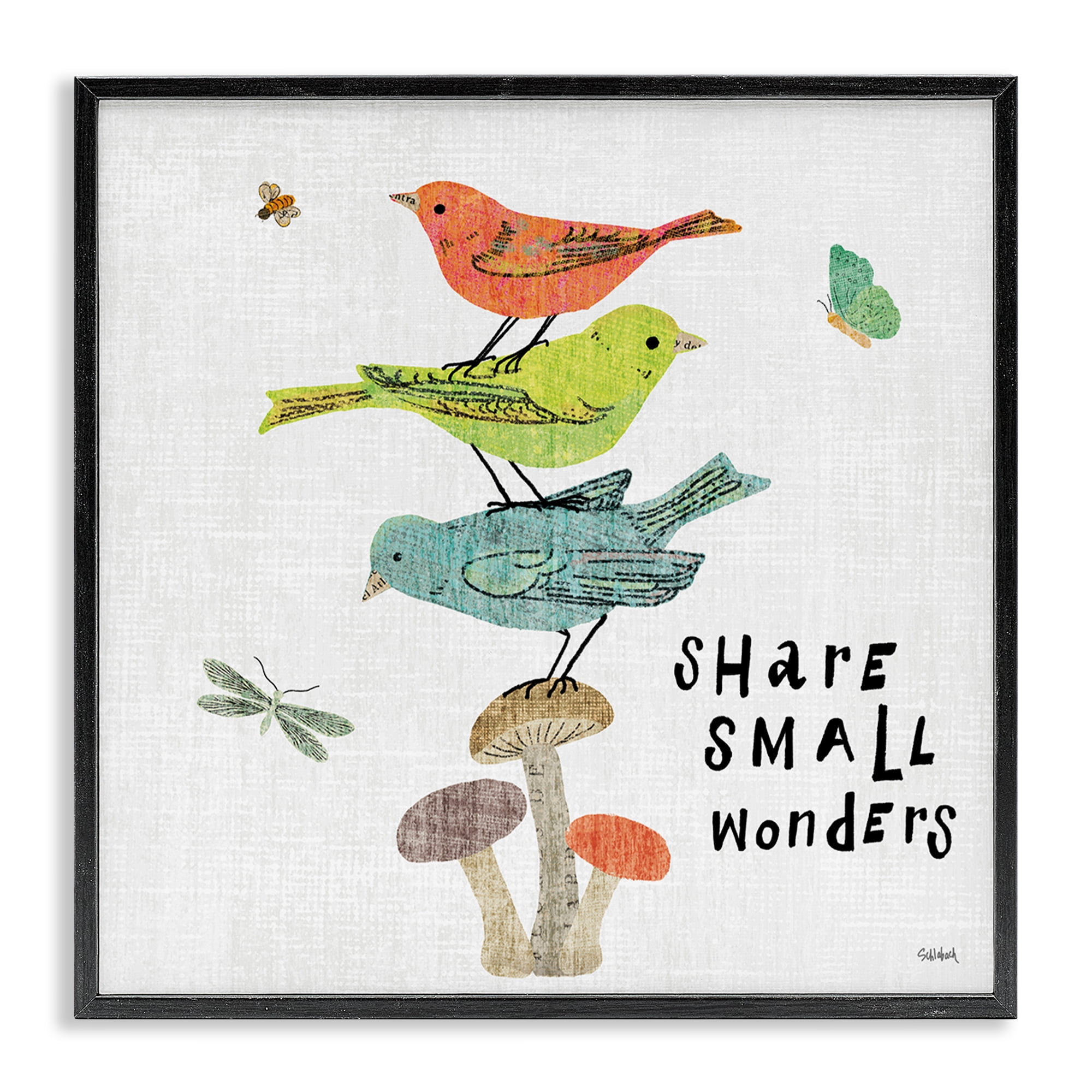 Stupell Industries Small Wonders Phrase Animals Painting Black Framed Art Print Wall Art, 24 x 24