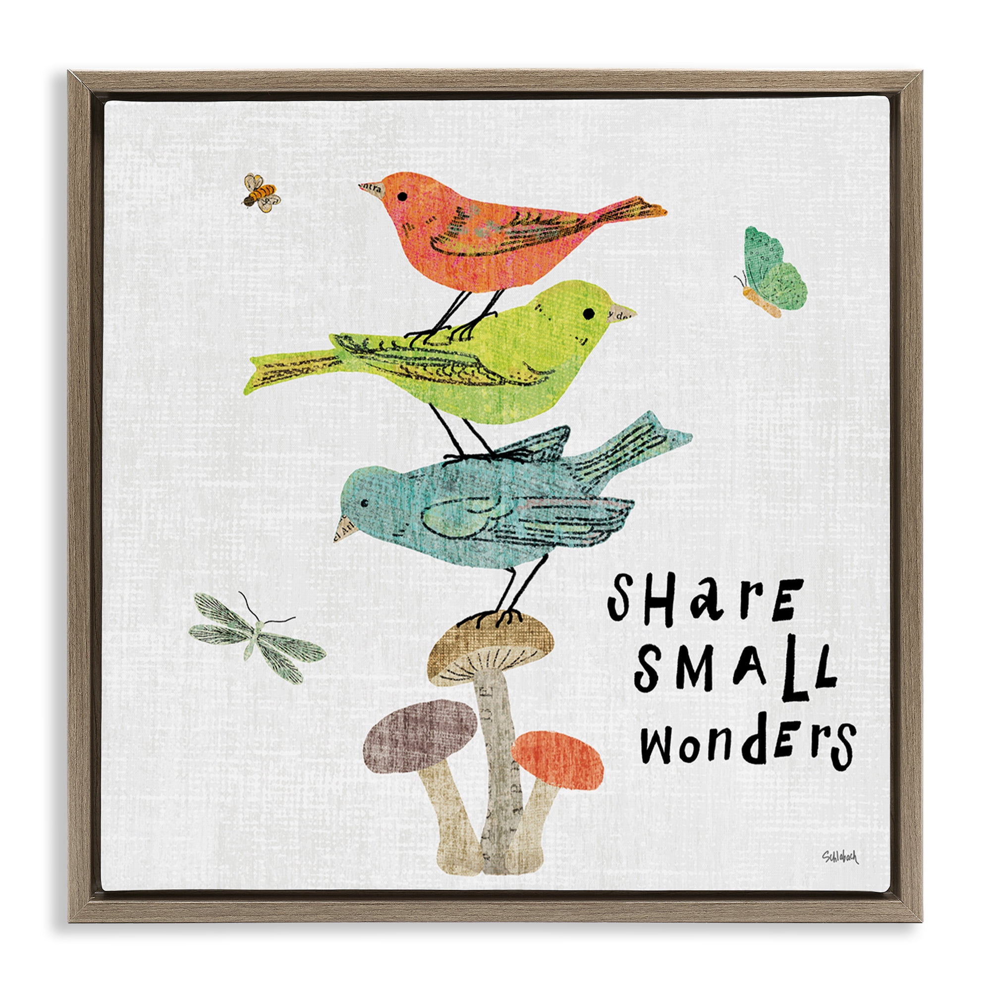 Stupell Industries Small Wonders Phrase Animals Painting Brown Floater Framed Canvas Art Print Wall Art, 18 x 18