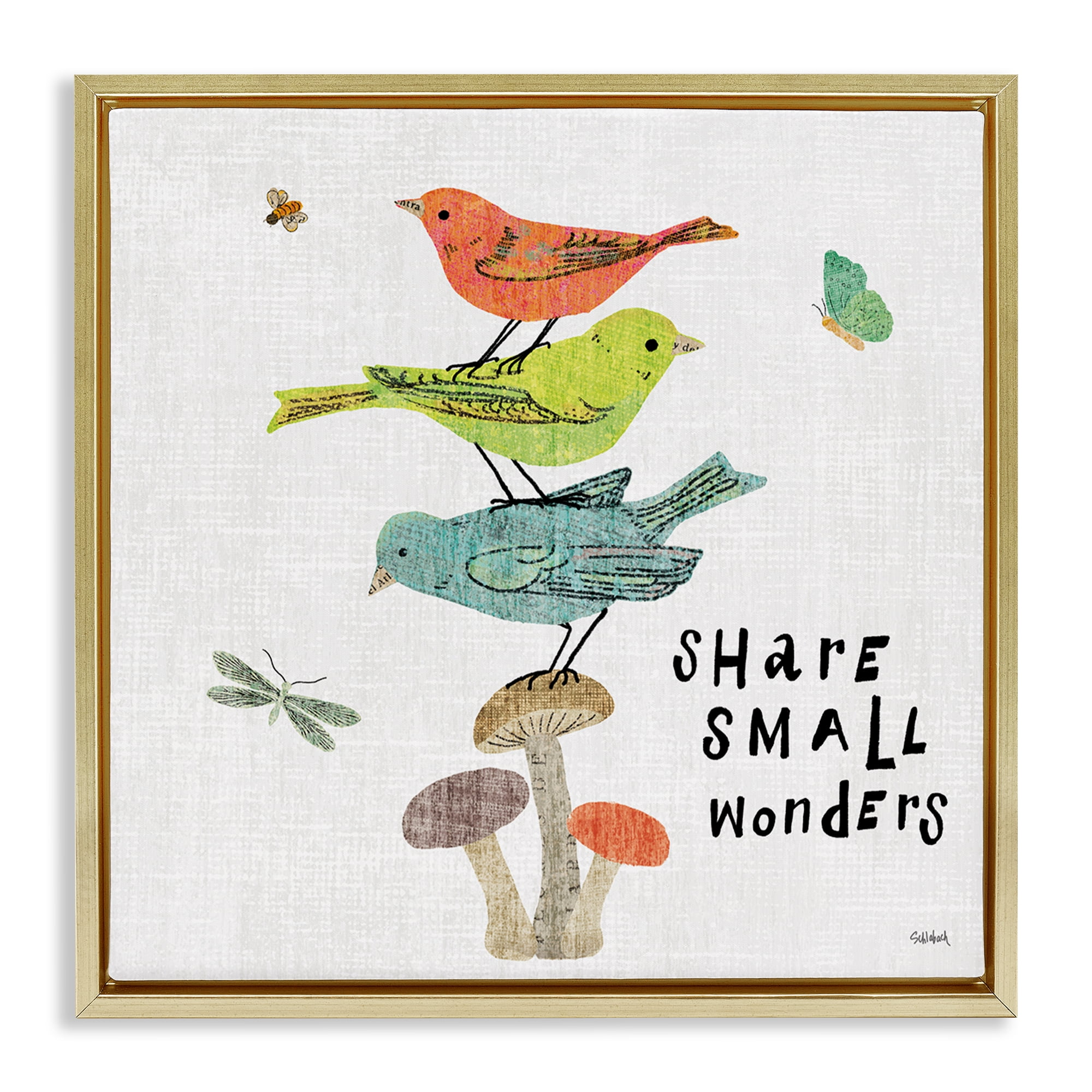 Stupell Industries Small Wonders Phrase Animals Painting Gold Floater Framed Canvas Art Print Wall Art, 18 x 18