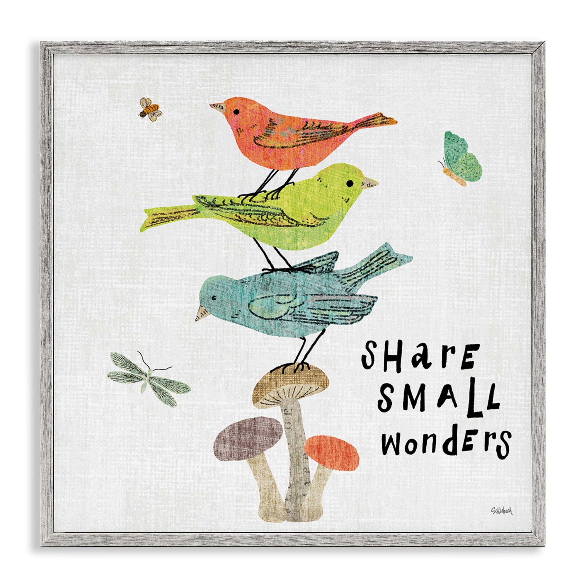 Stupell Industries Small Wonders Phrase Animals Painting Gray Framed Art Print Wall Art, 12 x 12