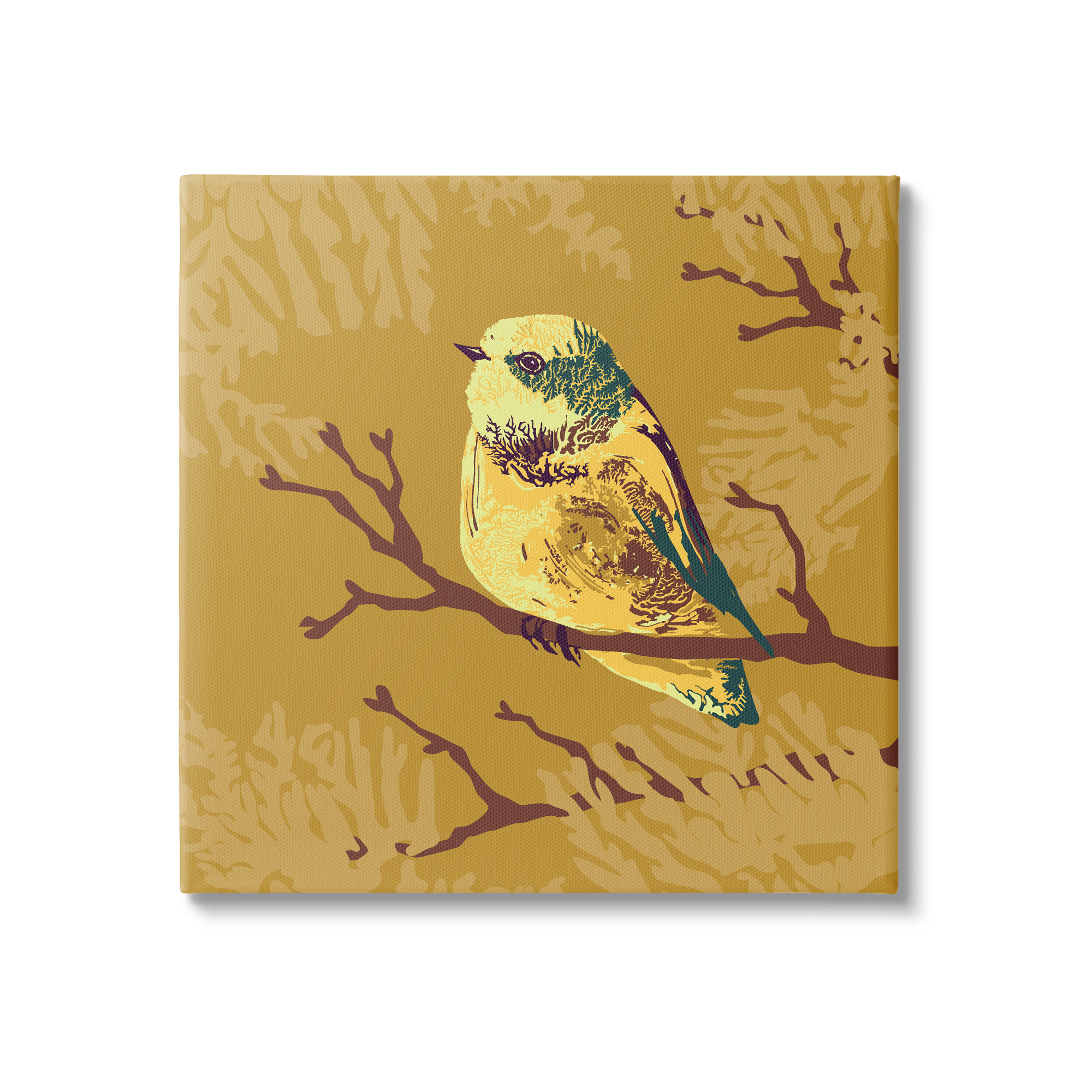 Stupell Industries Small Yellow Bird Perched Wildlife Animal Portrait Graphic Art Gallery Wrapped Canvas Print Wall Art, Design by Verbrugge Watercolor