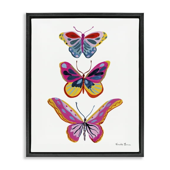 Stupell Industries Small to Large Butterflies Insects Painting Black Floater Framed Canvas Art Print Wall Art, 17 x 21