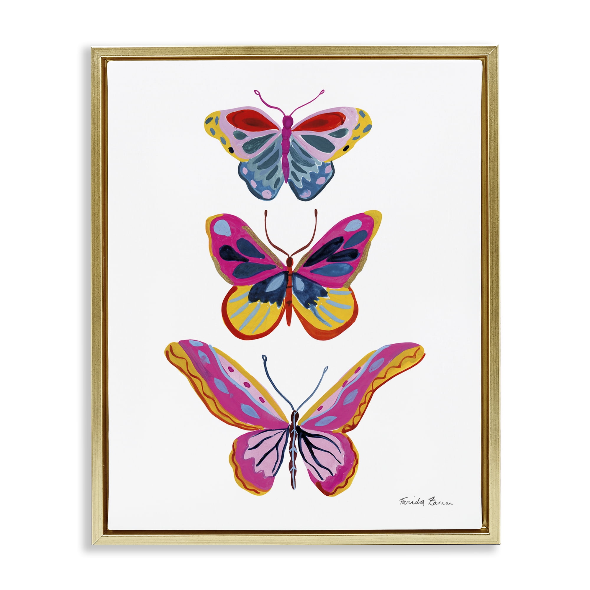 Stupell Industries Small to Large Butterflies Insects Painting Gold Floater Framed Canvas Art Print Wall Art, 25 x 31