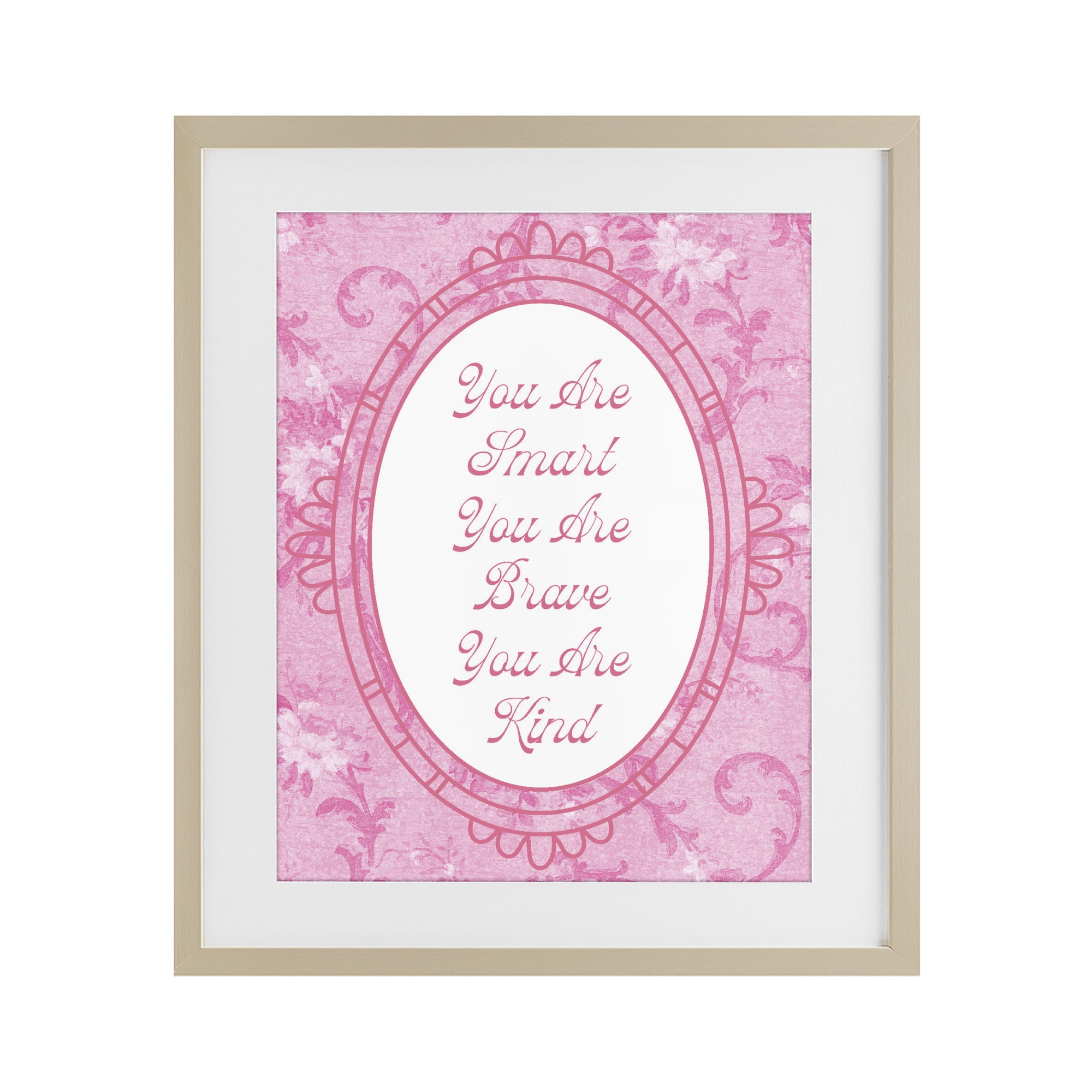 Stupell Industries Smart Brave & Kind Ornate Pink Birch Framed Print Under Glass, design by Lil' Rue