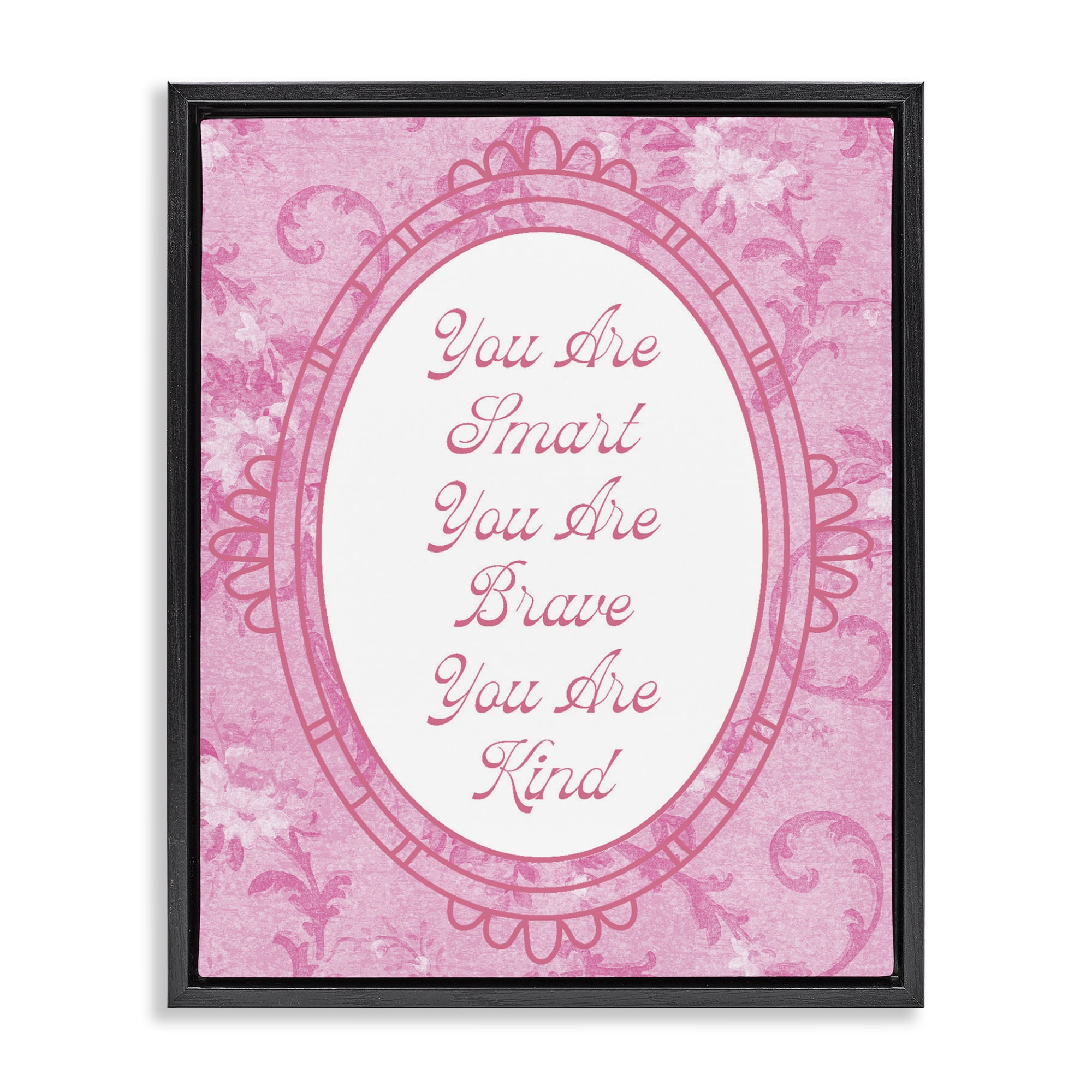 Stupell Industries Smart Brave & Kind Ornate Pink Black Framed Floater Canvas Wall Art, design by Lil' Rue