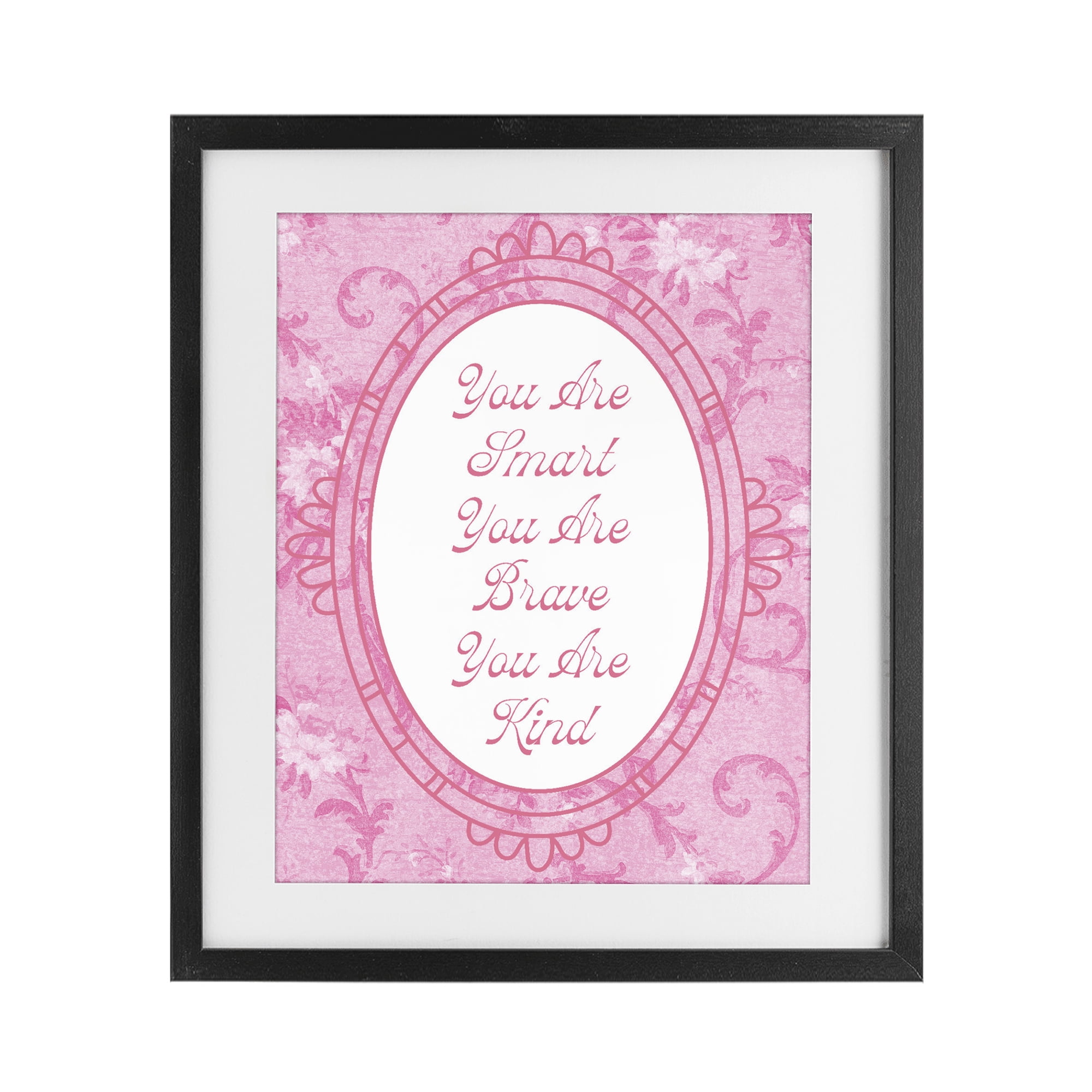 Stupell Industries Smart Brave & Kind Ornate Pink Black Framed Print Under Glass, design by Lil' Rue