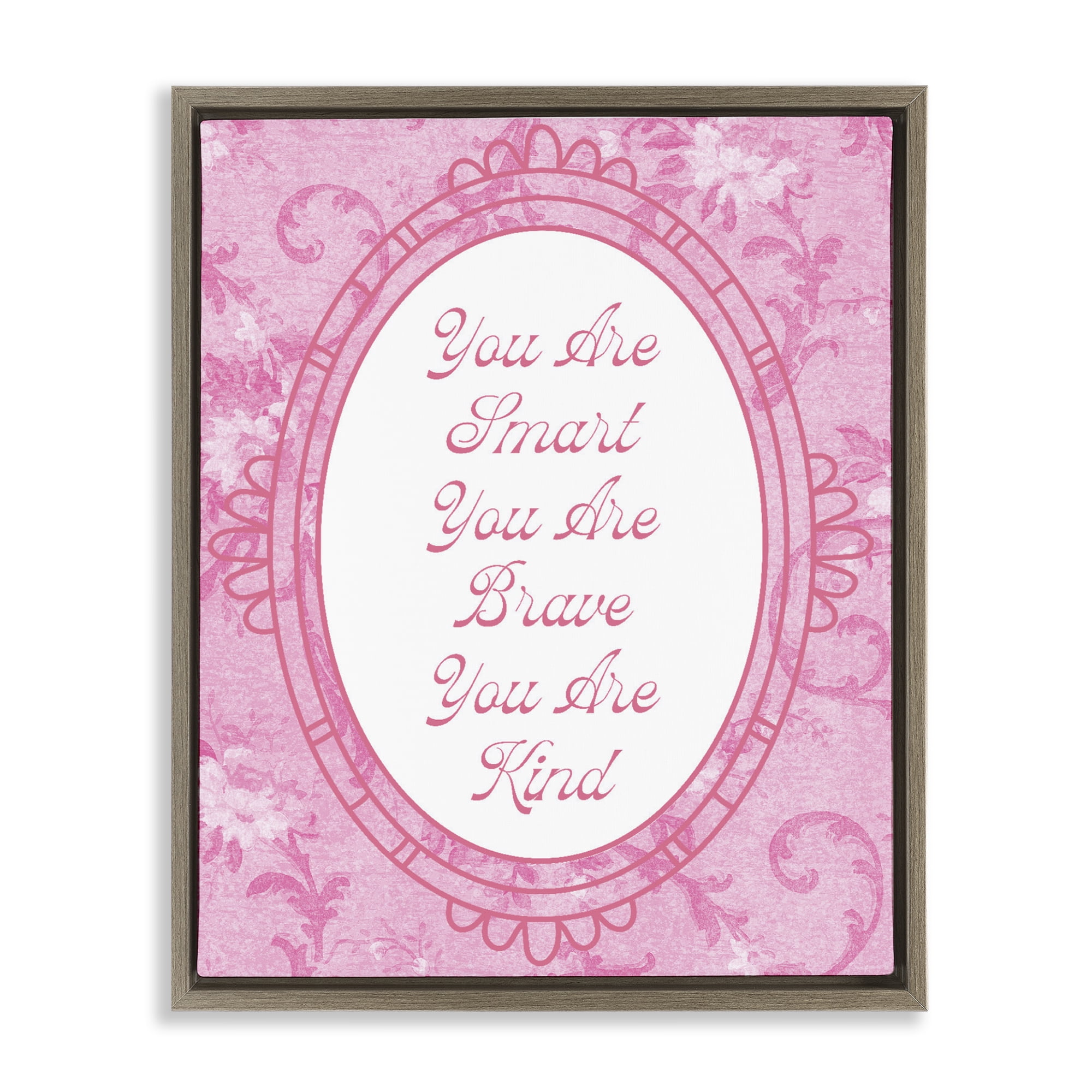 Stupell Industries Smart Brave & Kind Ornate Pink Brown Framed Floater Canvas Wall Art, design by Lil' Rue