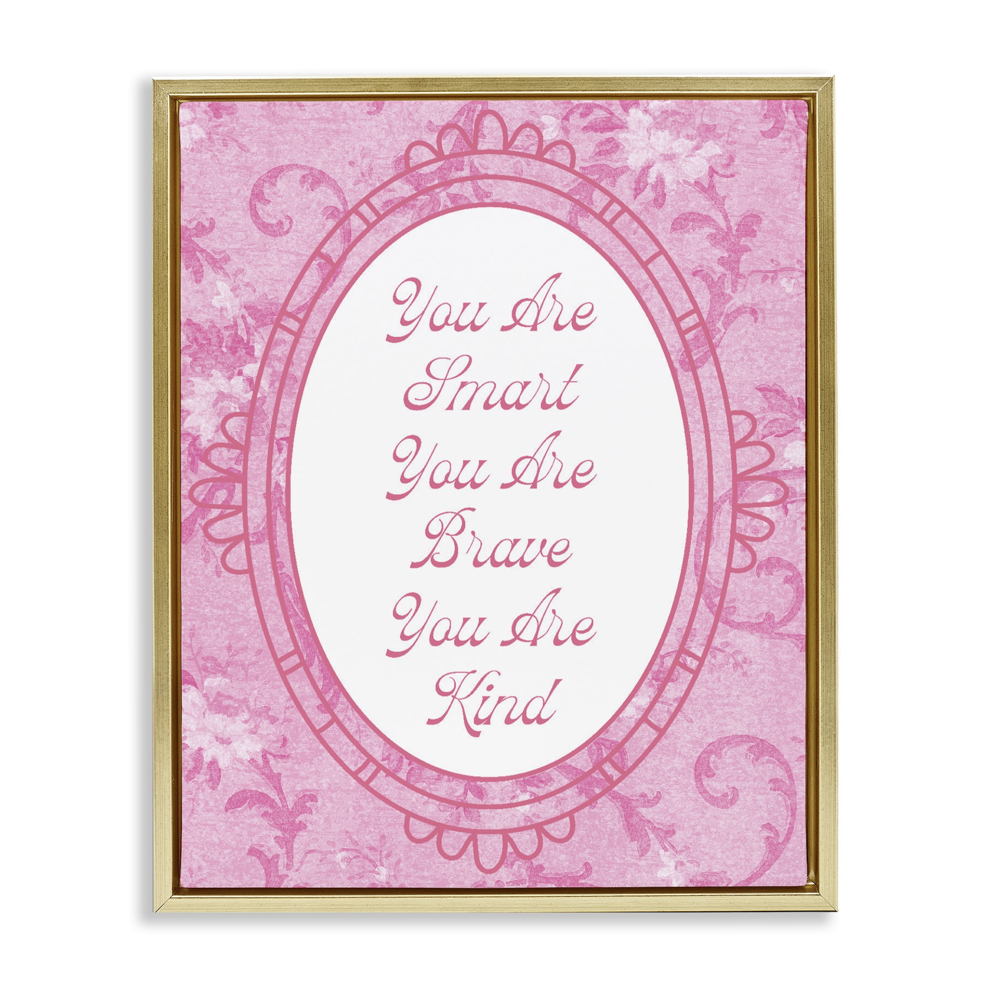 Stupell Industries Smart Brave & Kind Ornate Pink Gold Framed Floater Canvas Wall Art, design by Lil' Rue