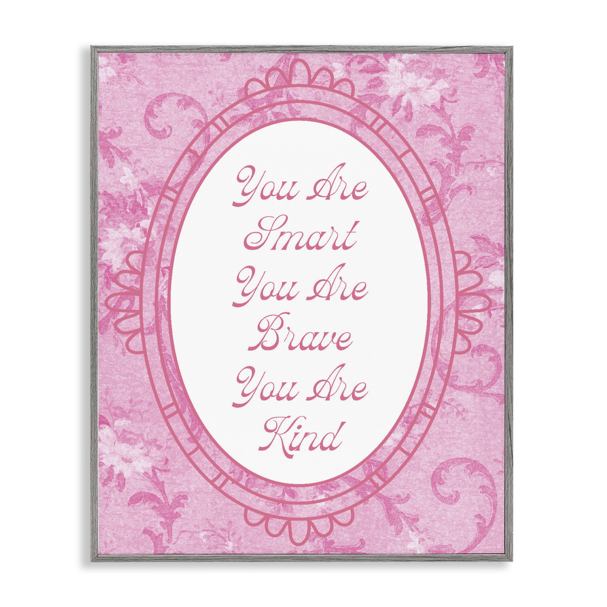 Stupell Industries Smart Brave & Kind Ornate Pink Gray Framed Giclee Art, design by Lil' Rue