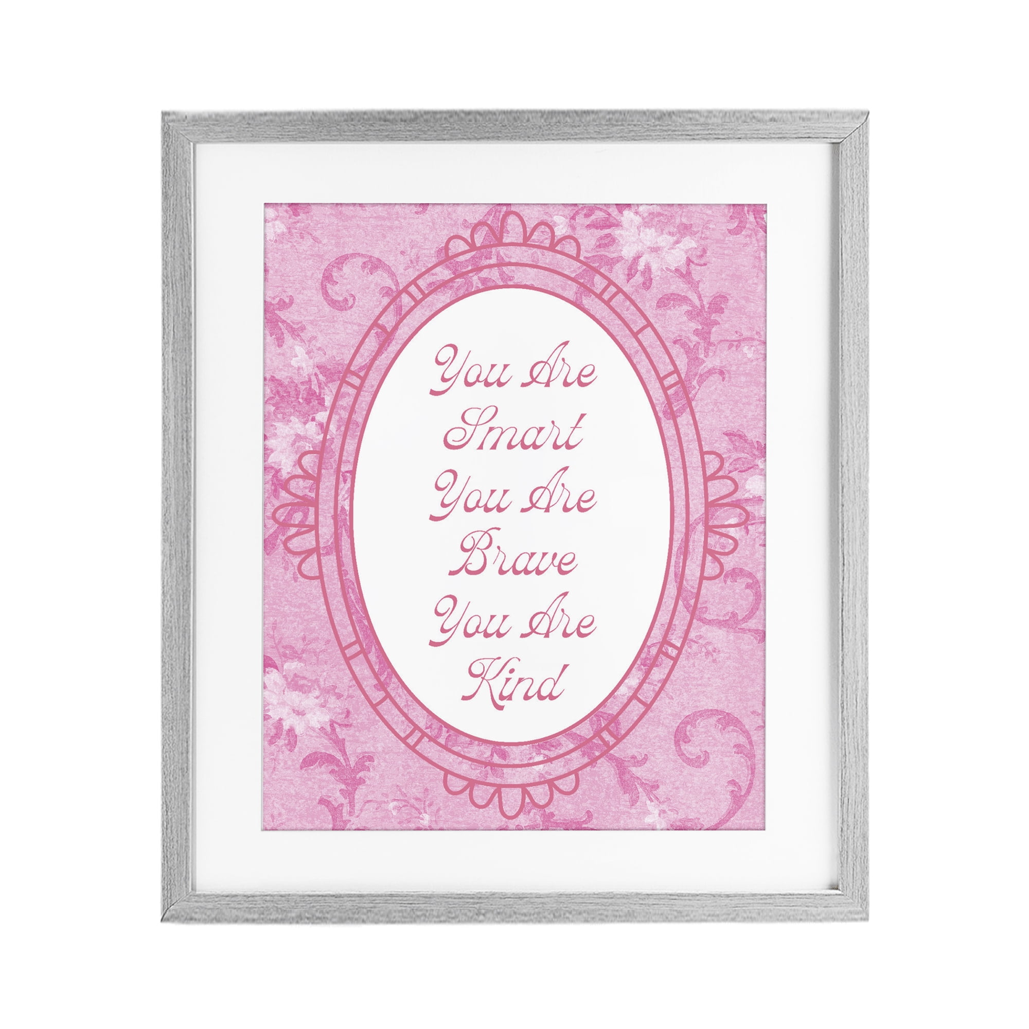 Stupell Industries Smart Brave & Kind Ornate Pink Gray Framed Print Under Glass, design by Lil' Rue
