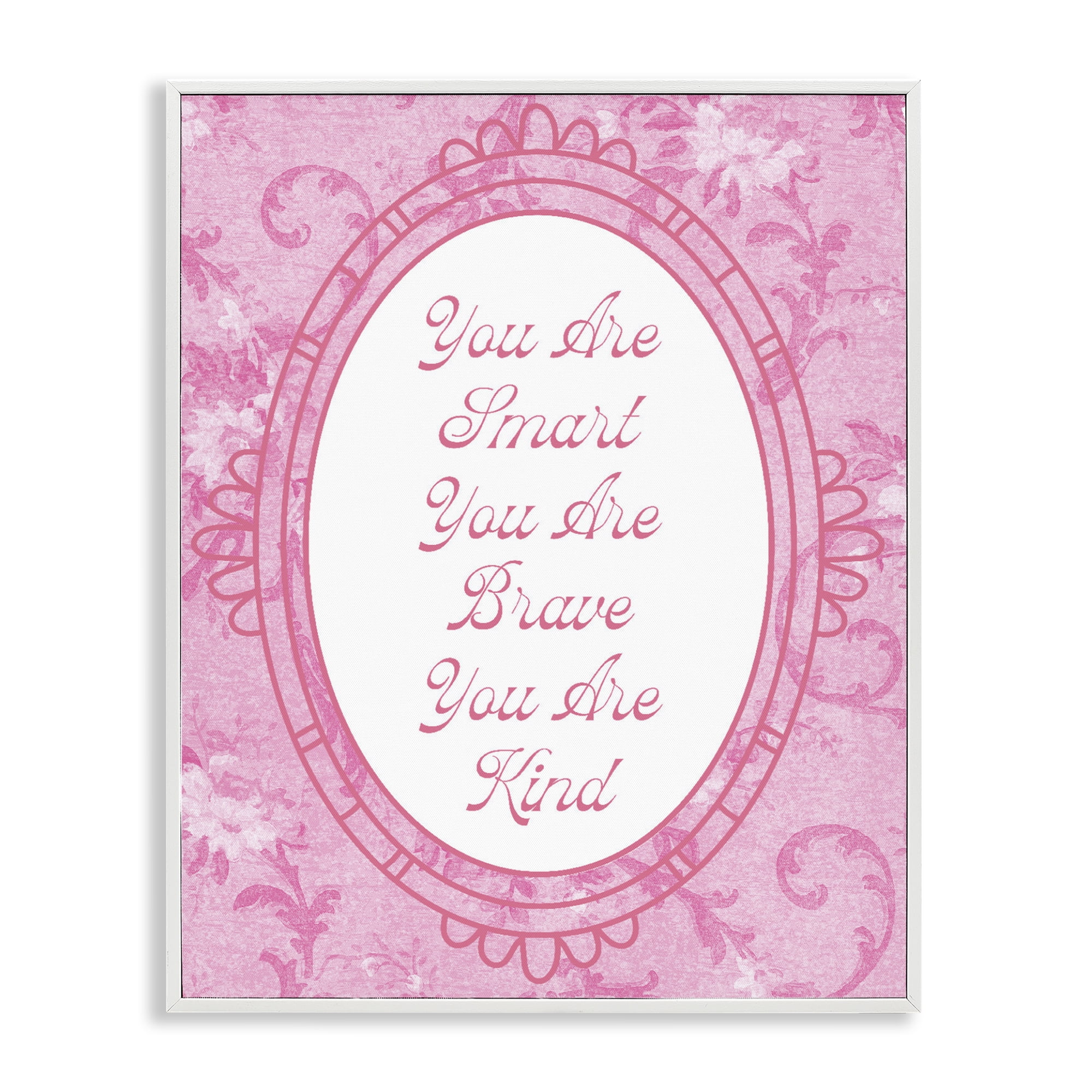 Stupell Industries Smart Brave & Kind Ornate Pink White Framed Giclee Art, design by Lil' Rue