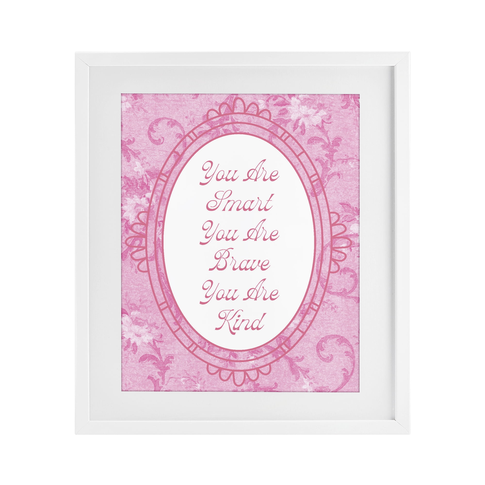 Stupell Industries Smart Brave & Kind Ornate Pink White Framed Print Under Glass, design by Lil' Rue