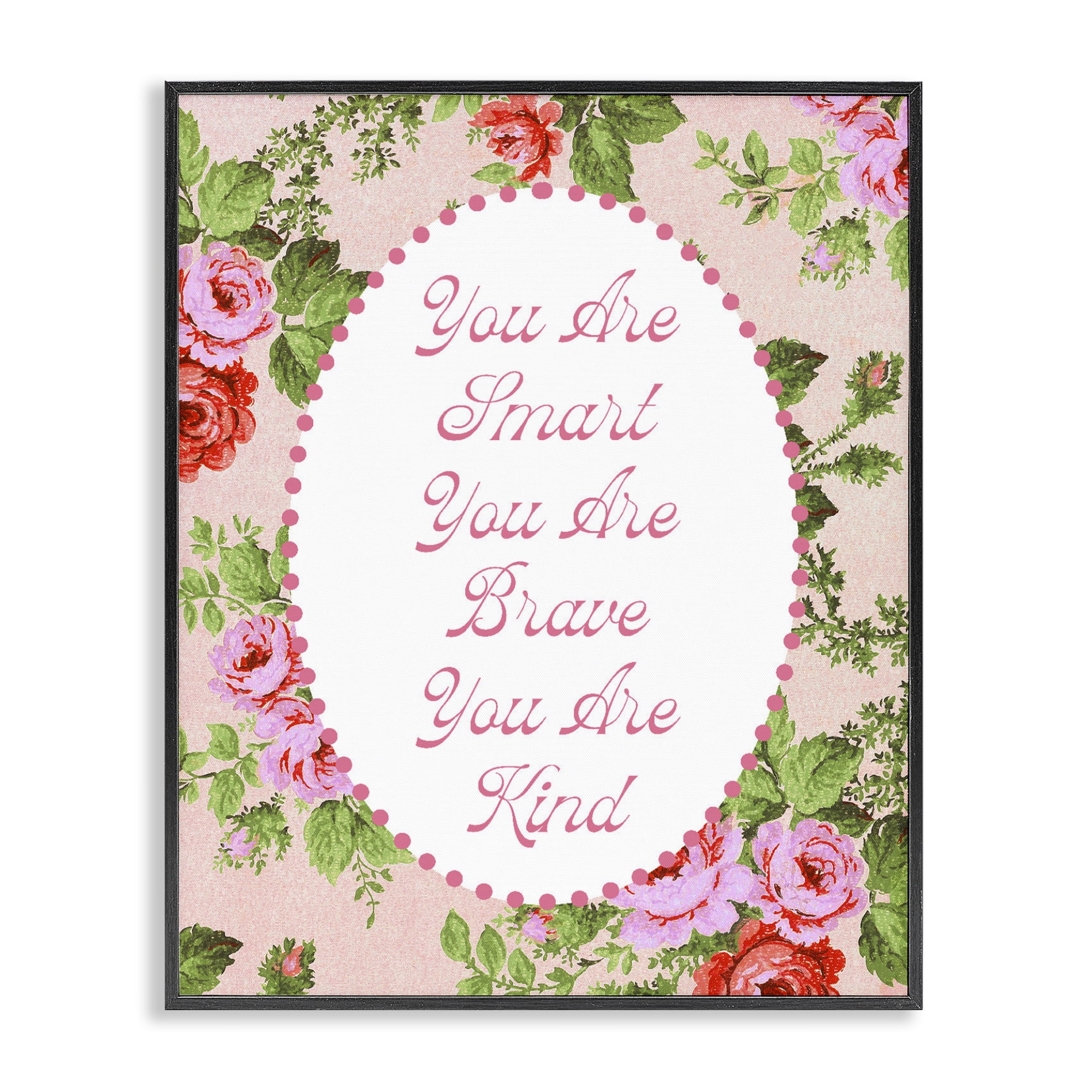 Stupell Industries Smart Brave & Kind with Vintage Florals Black Framed Giclee Art, design by Lil' Rue