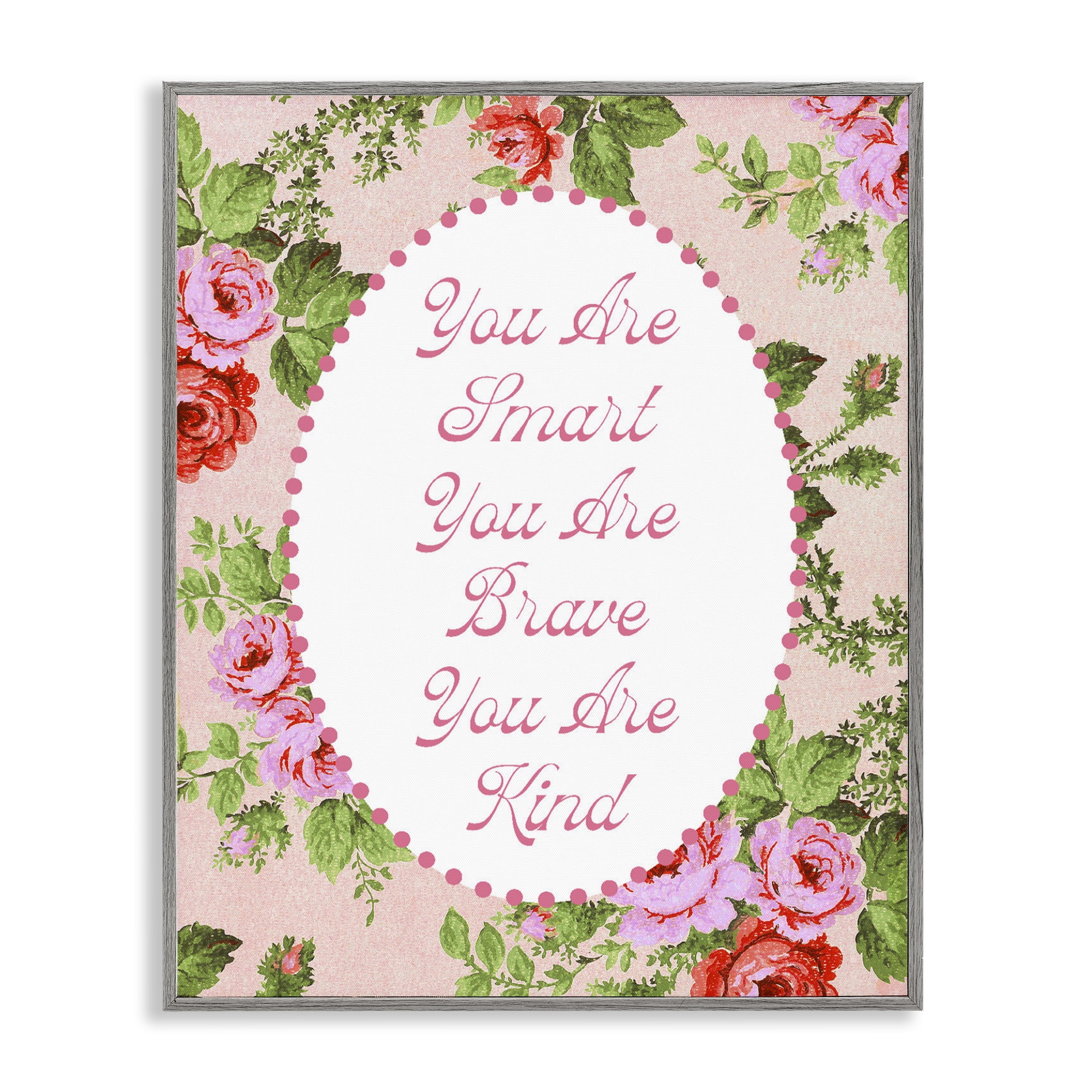 Stupell Industries Smart Brave & Kind with Vintage Florals Gray Framed Giclee Art, design by Lil' Rue