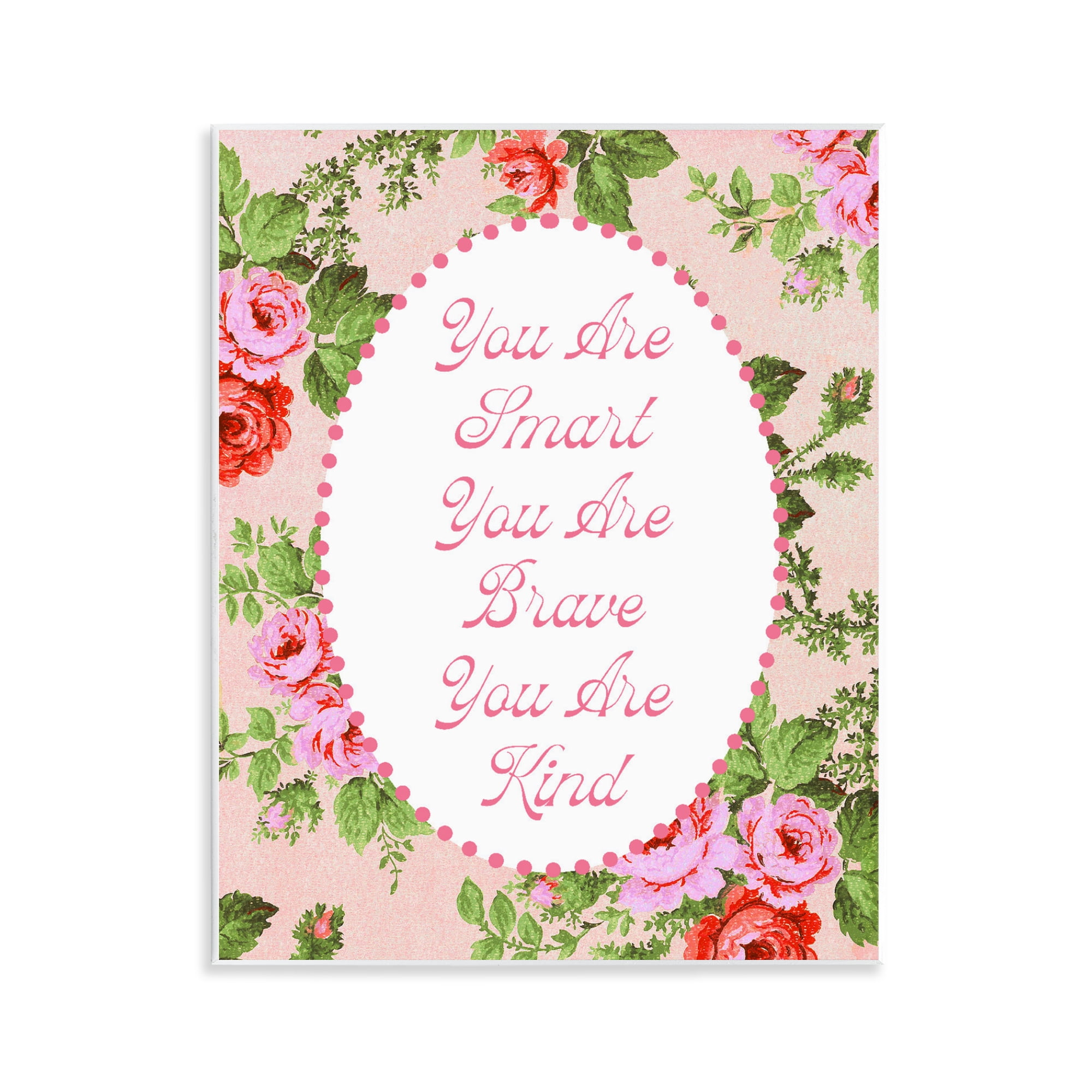 Stupell Industries Smart Brave & Kind with Vintage Florals Wall Plaque Art, design by Lil' Rue