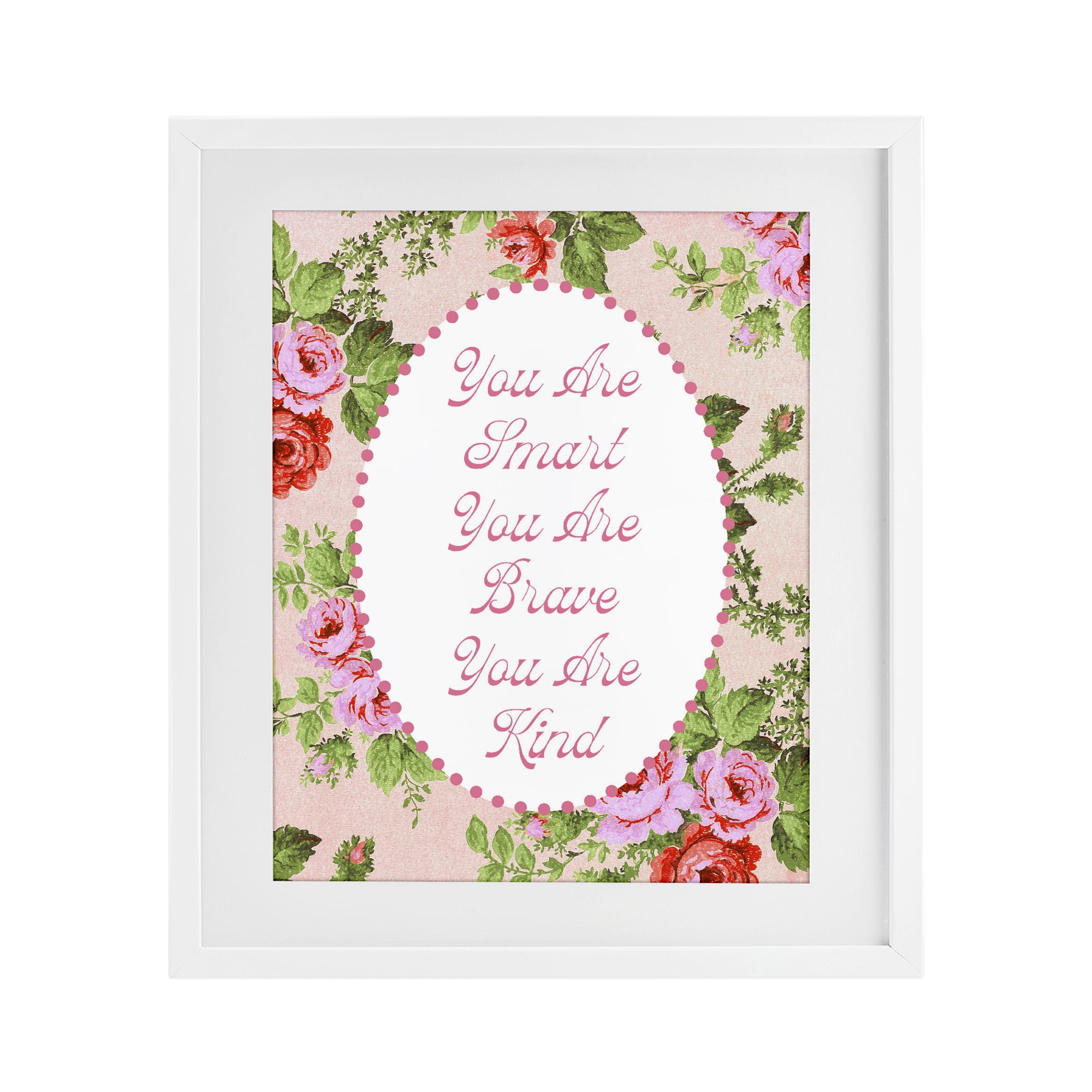 Stupell Industries Smart Brave & Kind with Vintage Florals White Framed Print Under Glass, design by Lil' Rue