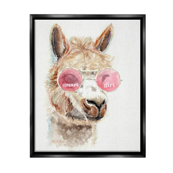 Stupell Industries Smart Girl Llama Animals & Insects Painting Black Floater Framed Canvas Art Print Wall Art, 25 x 31