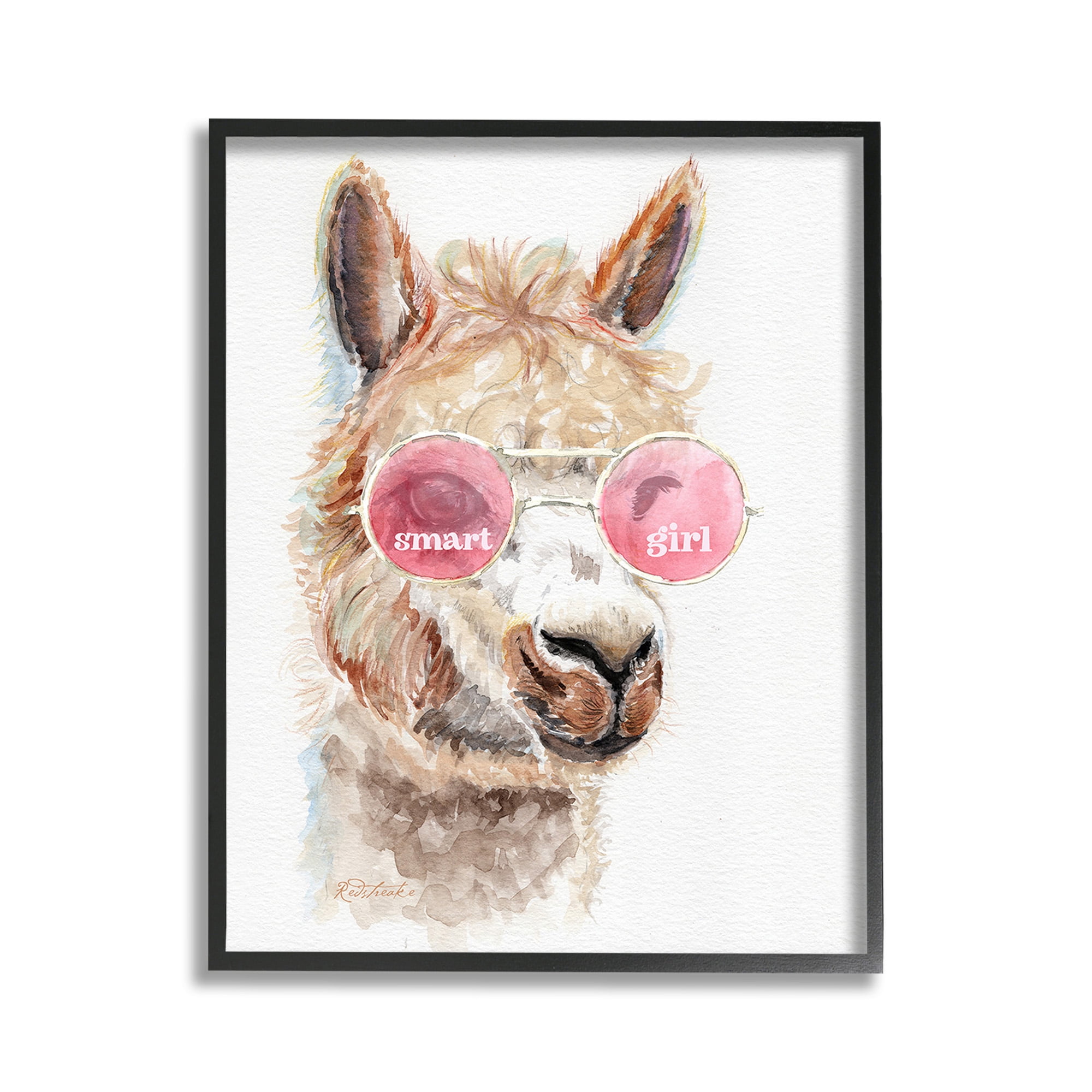 Stupell Industries Smart Girl Llama Animals & Insects Painting Black Framed Art Print Wall Art, 11 x 14