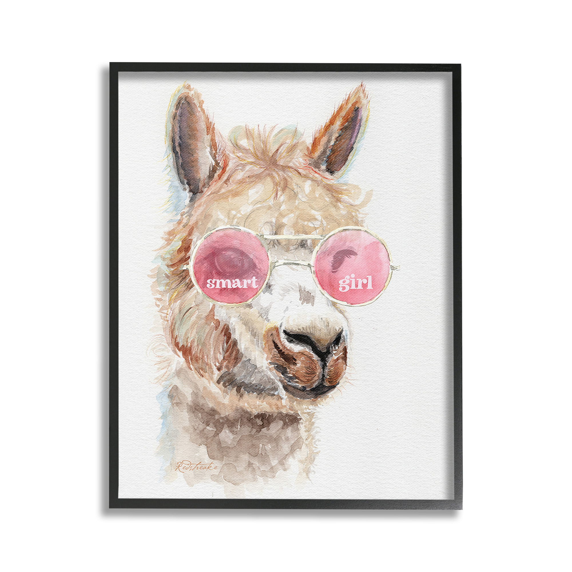 Stupell Industries Smart Girl Llama Animals & Insects Painting Black Framed Art Print Wall Art, 24 x 30