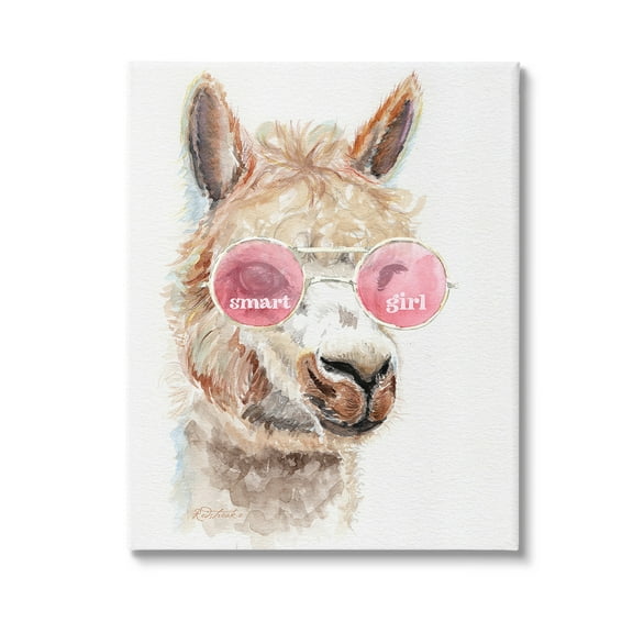 Stupell Industries Smart Girl Llama Animals & Insects Painting Gallery Wrapped Canvas Art Print Wall Art, 16 x 20