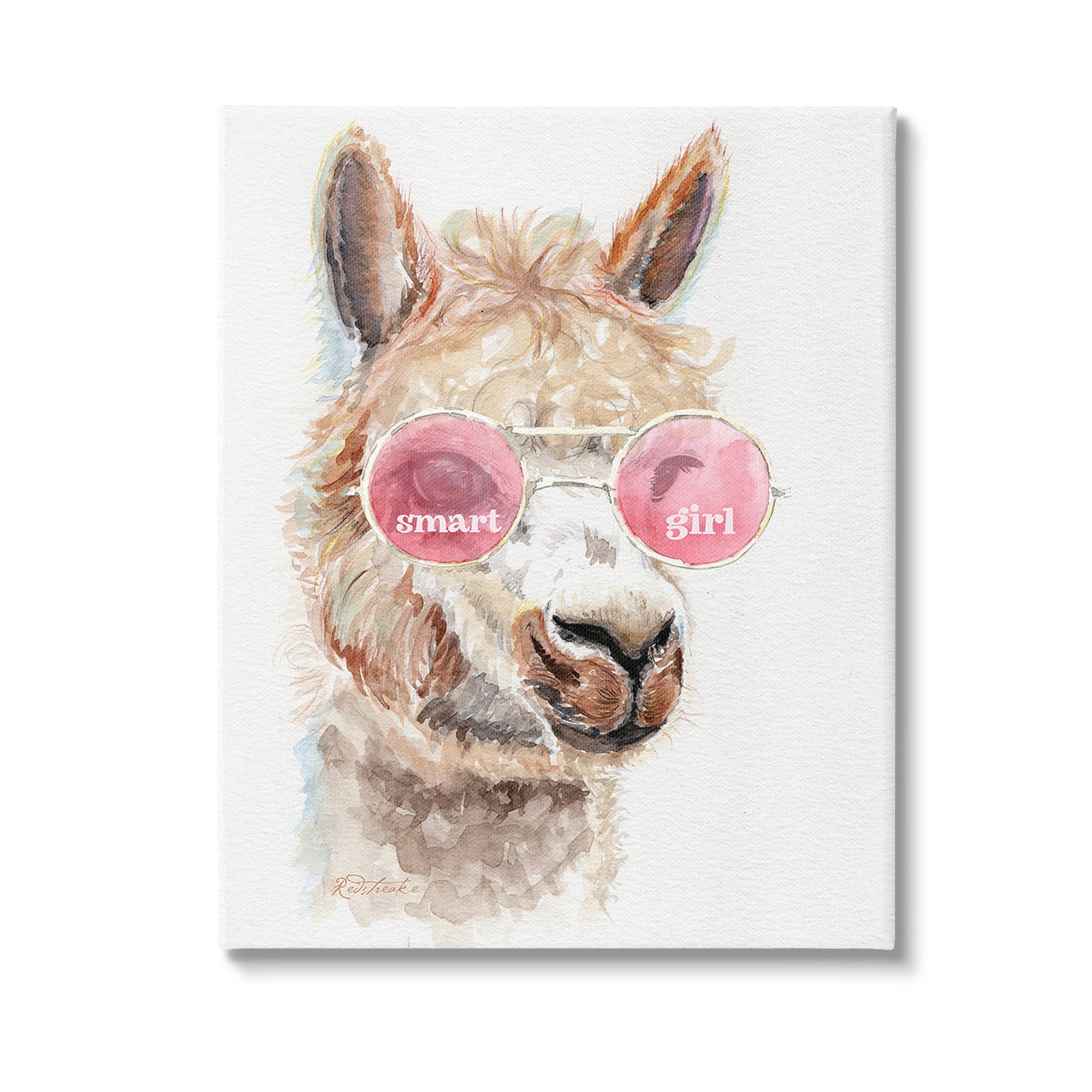 Stupell Industries Smart Girl Llama Animals & Insects Painting Gallery Wrapped Canvas Art Print Wall Art, 36 x 48
