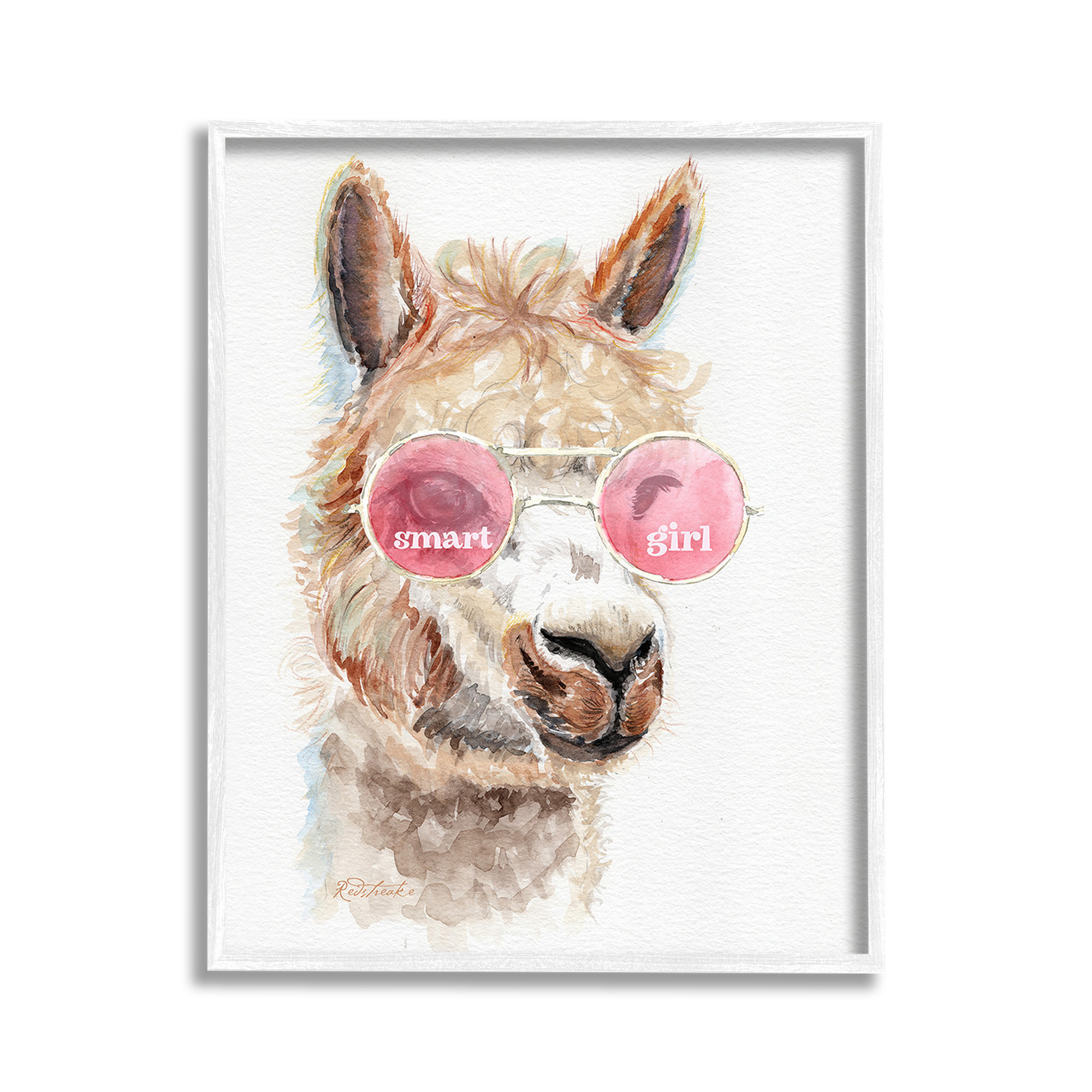 Stupell Industries Smart Girl Llama Animals & Insects Painting White Framed Art Print Wall Art, 11 x 14
