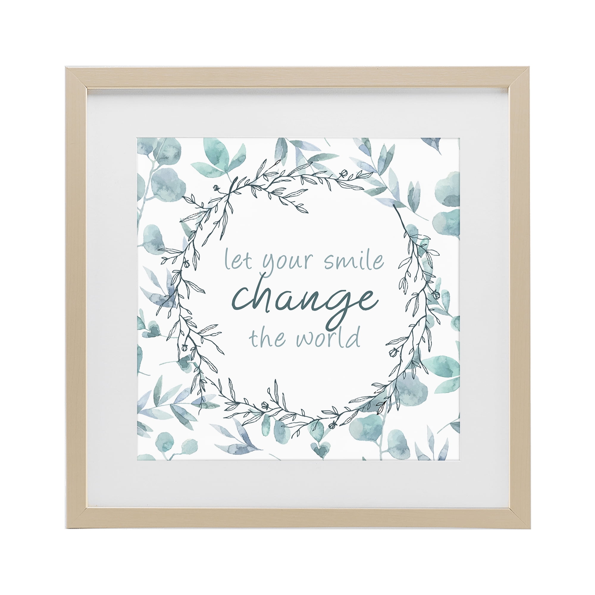 Stupell Industries Smile Change The World Birch Framed Print Under Glass, design by Kim Allen