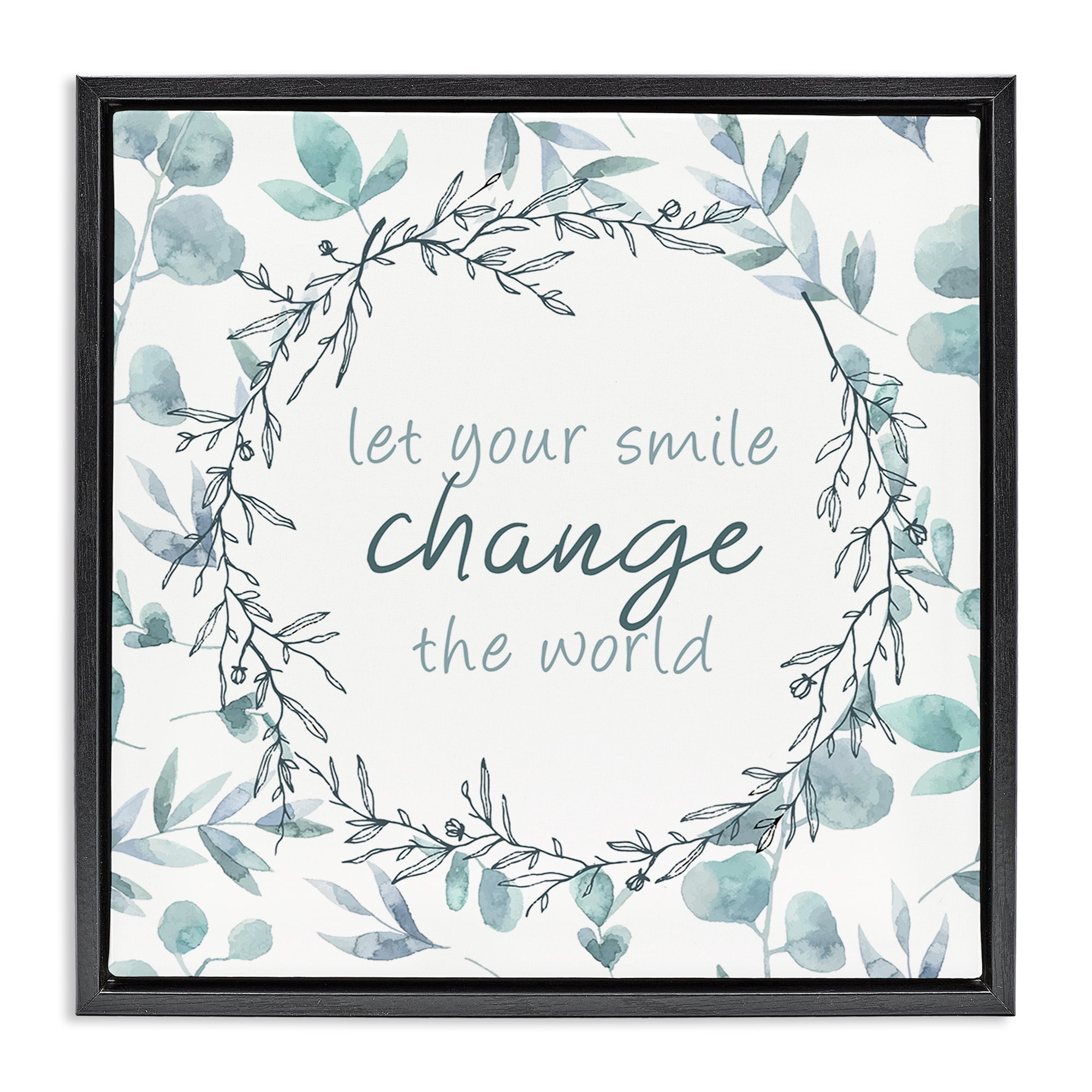Stupell Industries Smile Change The World Black Framed Floater Canvas Wall Art, design by Kim Allen