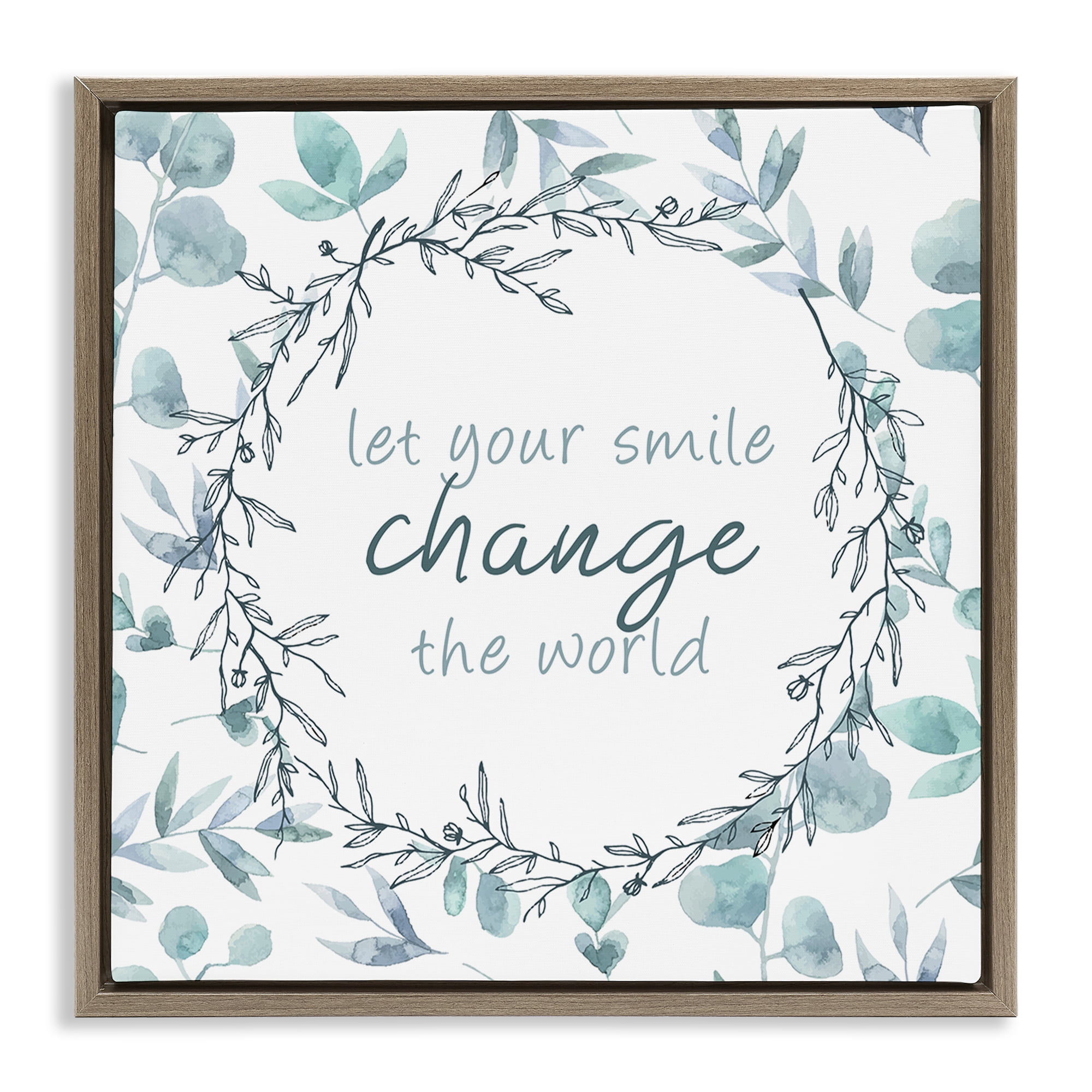 Stupell Industries Smile Change The World Brown Framed Floater Canvas Wall Art, design by Kim Allen