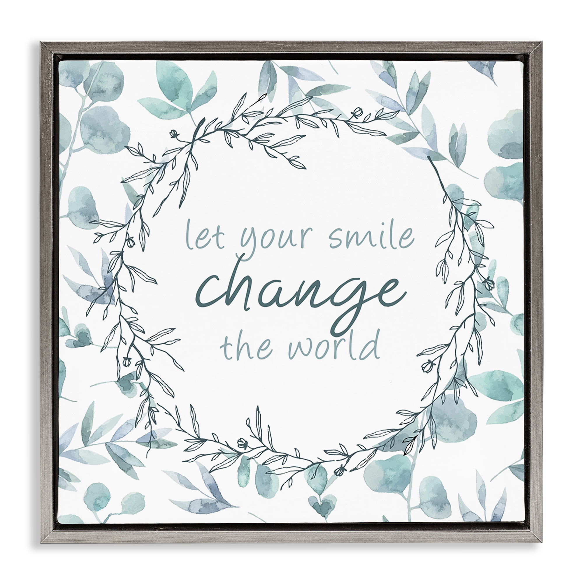 Stupell Industries Smile Change The World Gray Framed Floater Canvas Wall Art, design by Kim Allen
